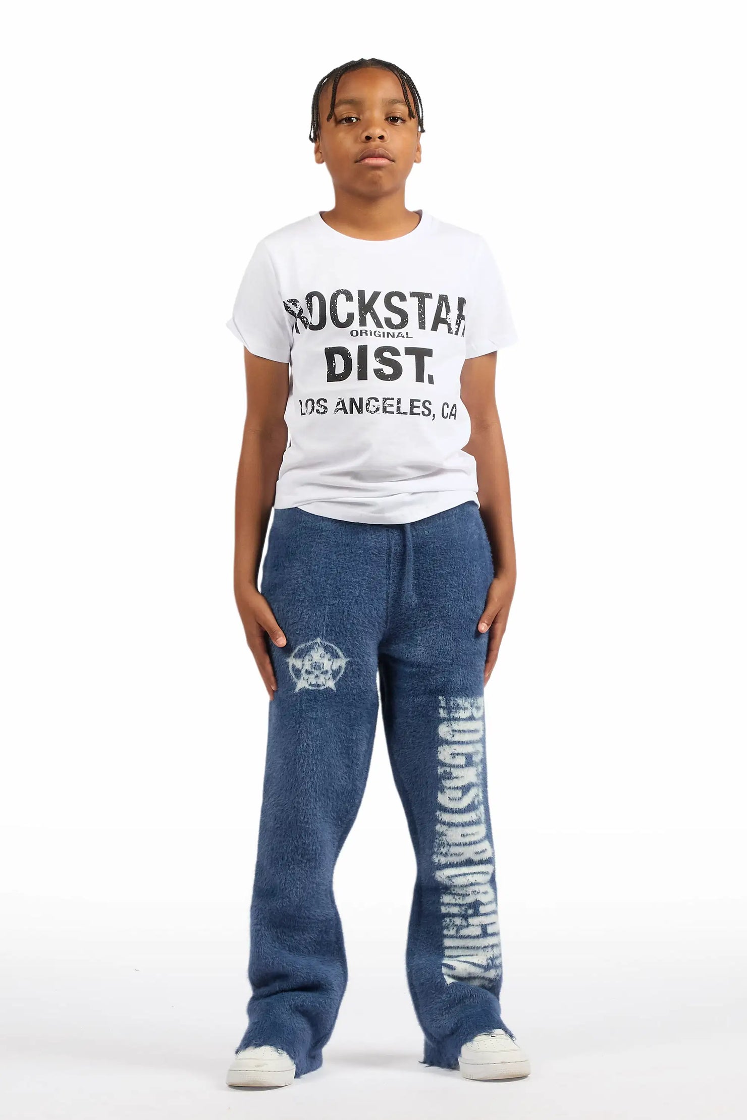 Boys Keve Navy Knitted Mohair Flare Sweat Pant