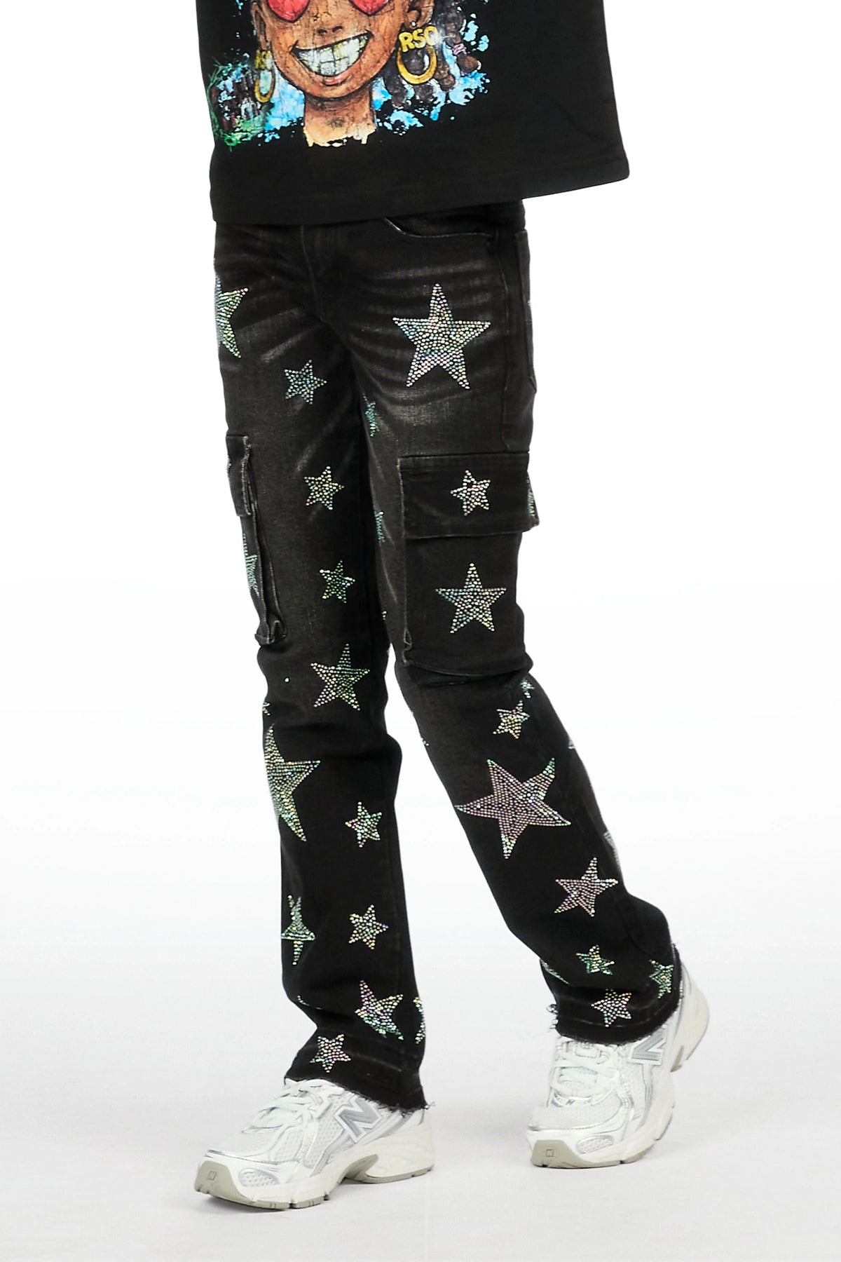 Girls Kendrica Black Rhinestone Stacked Jean