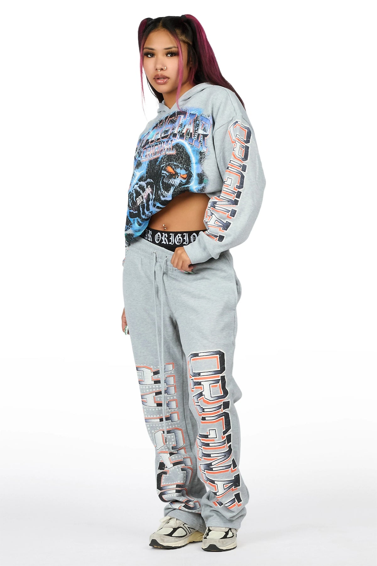 Xanthea Heather Grey Graphic Baggy Fit Track Set