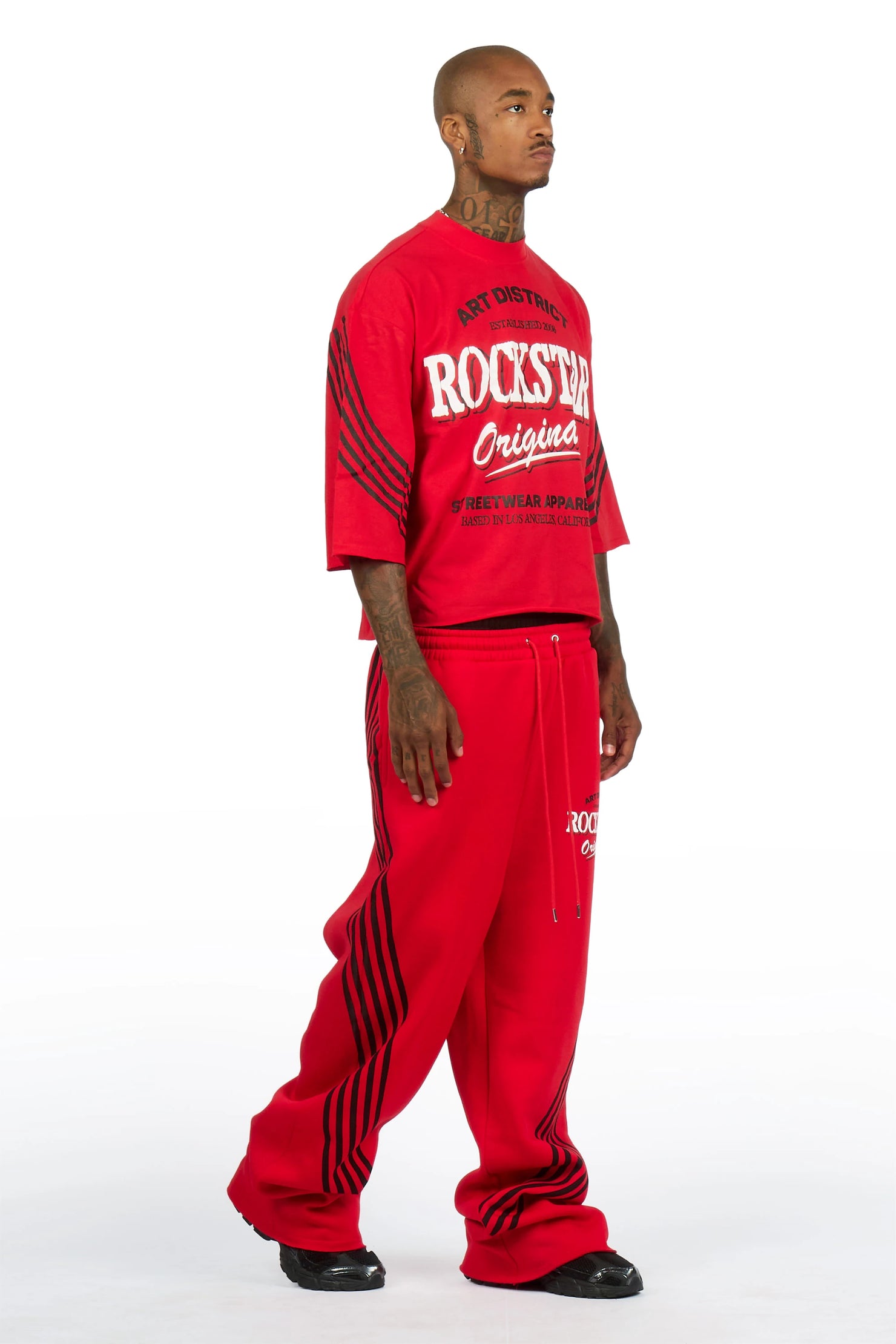 Soe Red T-Shirt/Double Waisted Relaxed Track Set