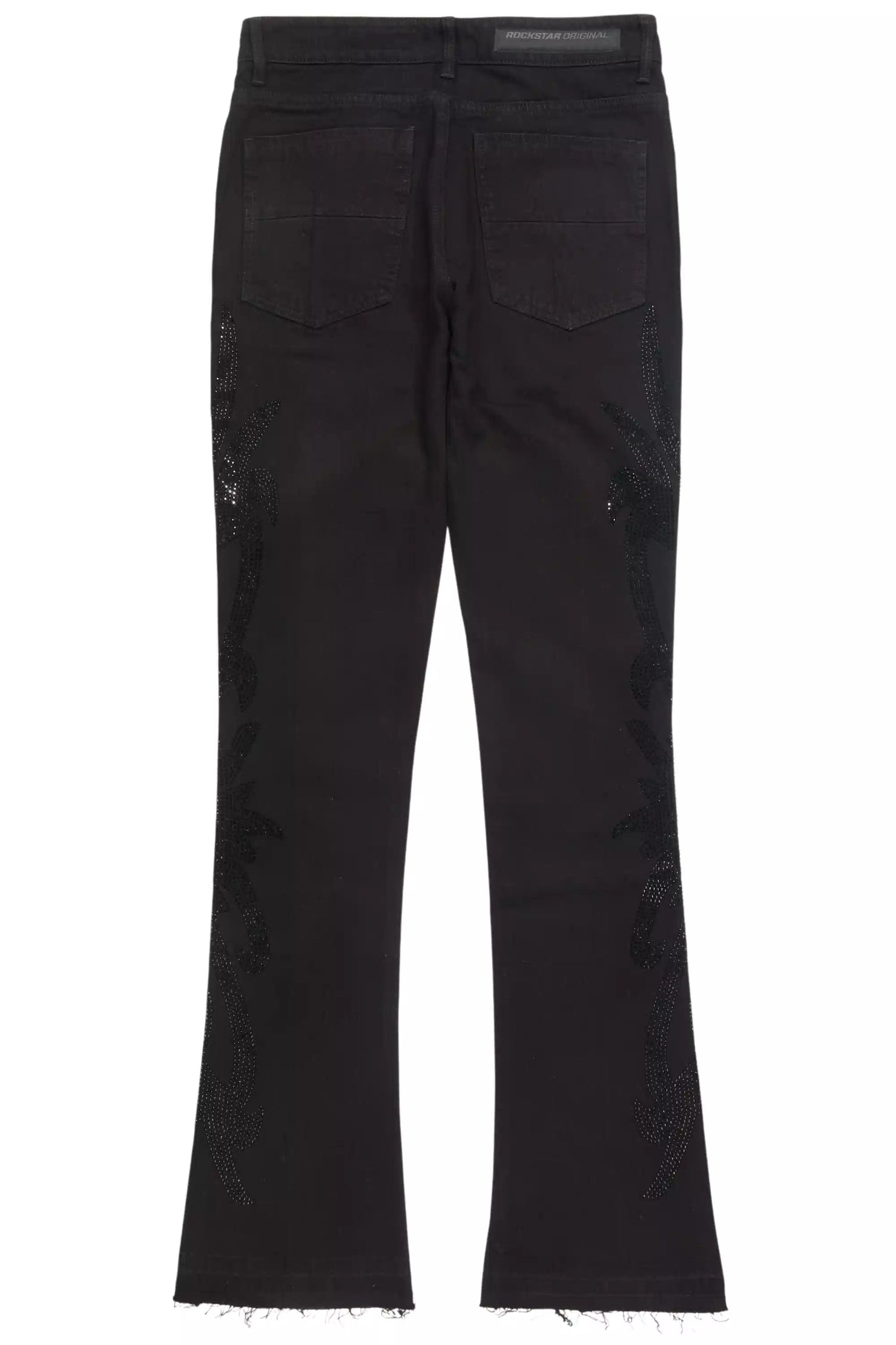 Shamaz Rhinestone Black Stacked Flare Jean