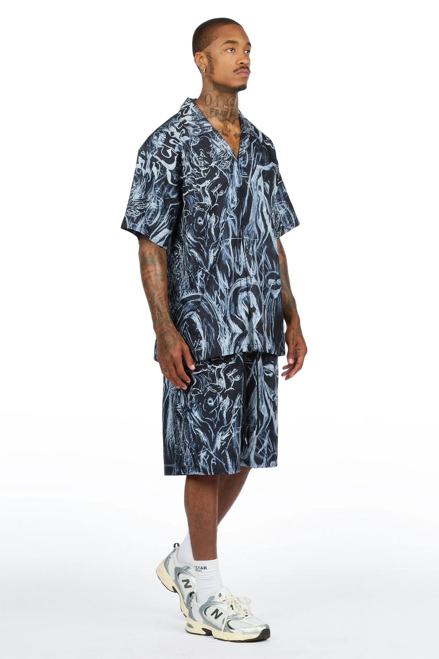 Fenno Black Button Down T-Shirt/Short Set
