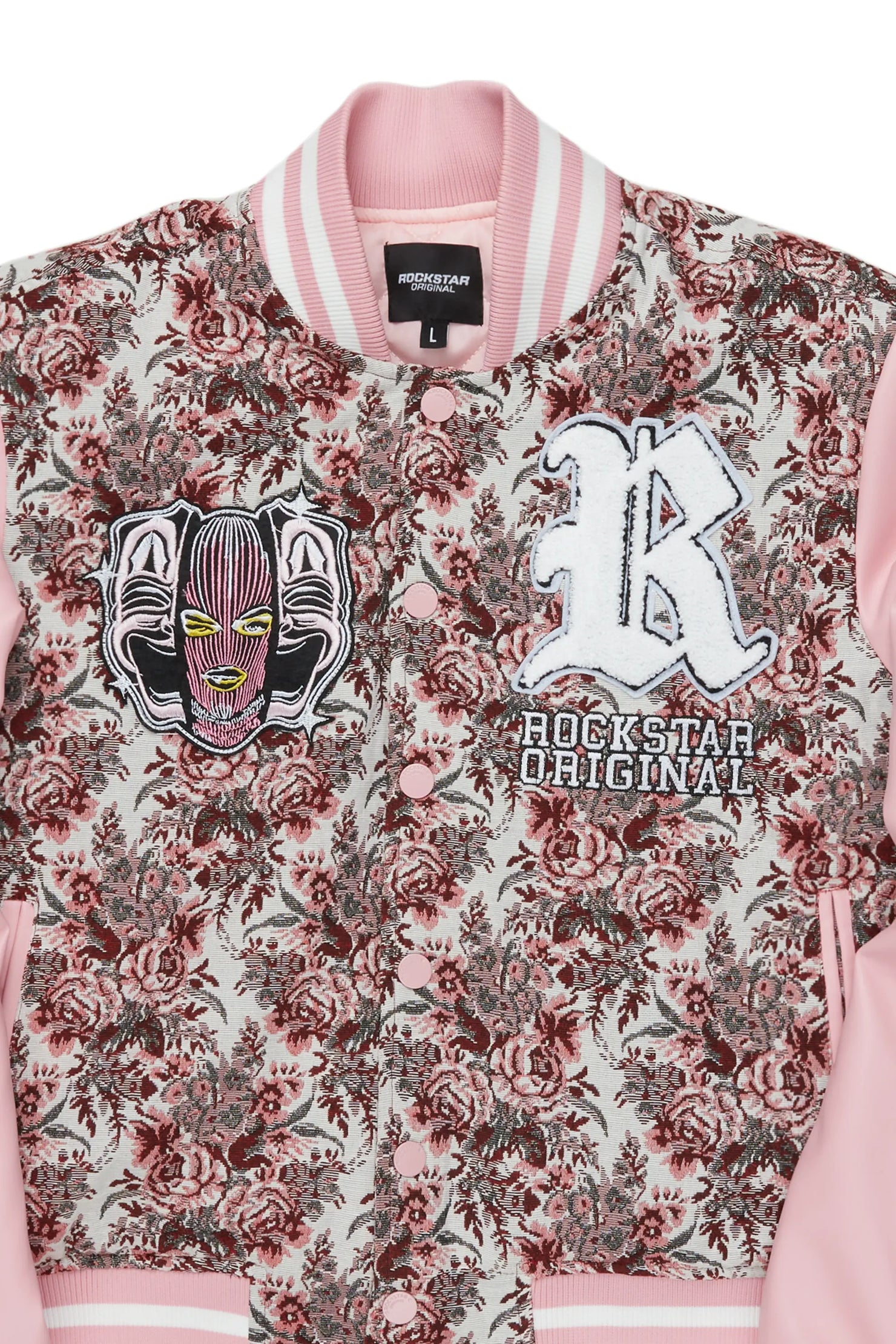 Lakiela Pink Oversized Tapestry Varsity Jacket