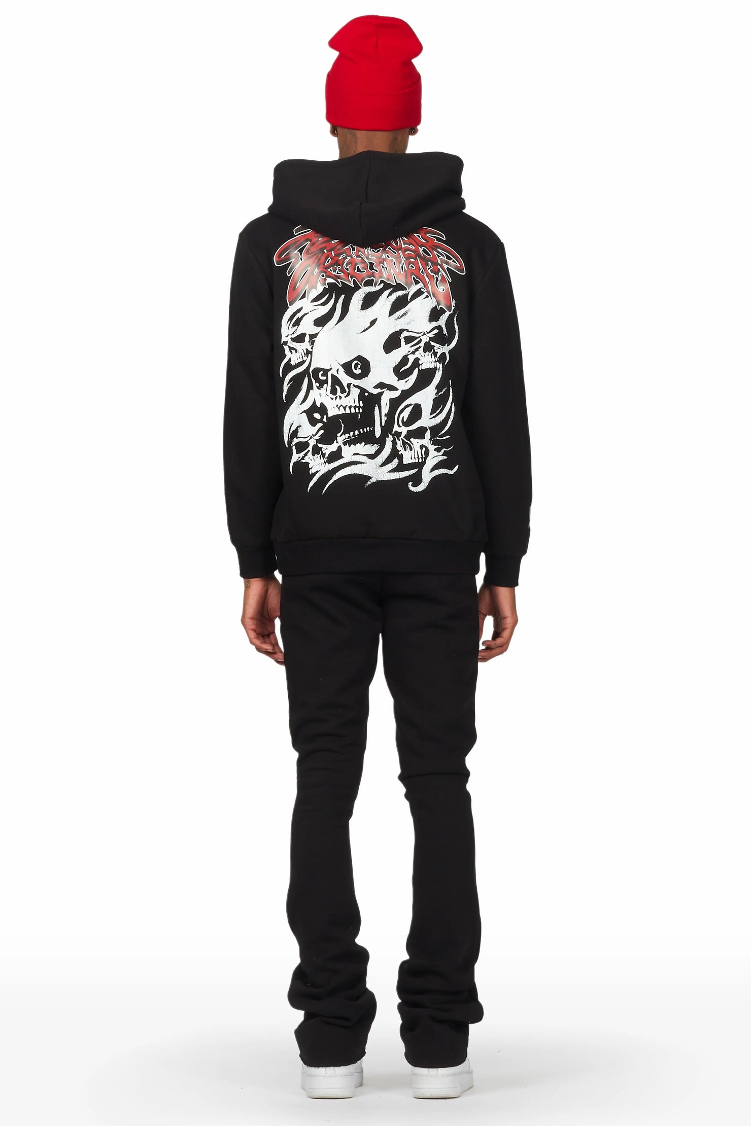 Smoky Black Hoodie Stacked Flare Track Set