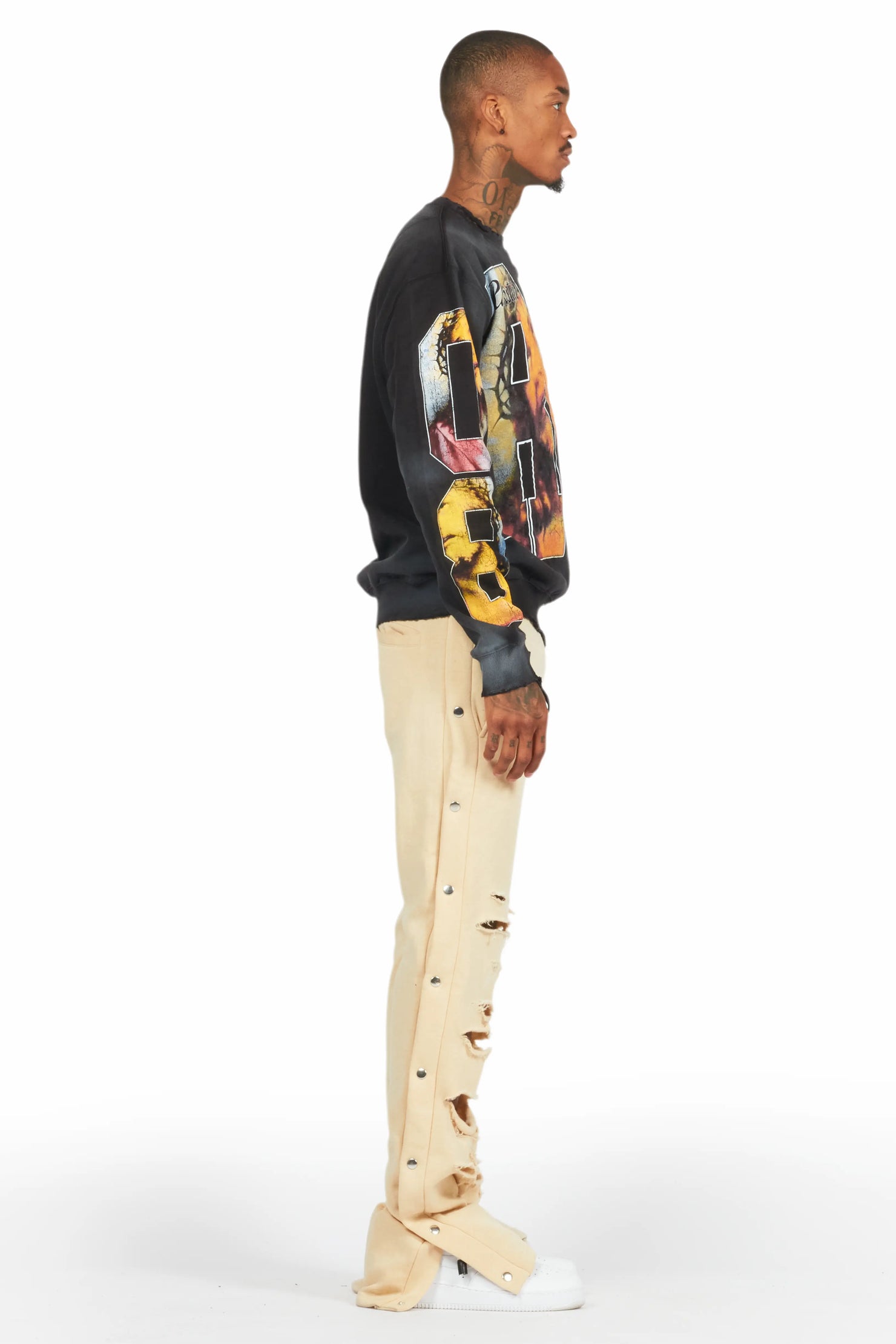 Chance Beige Baggy Snap Button Pant