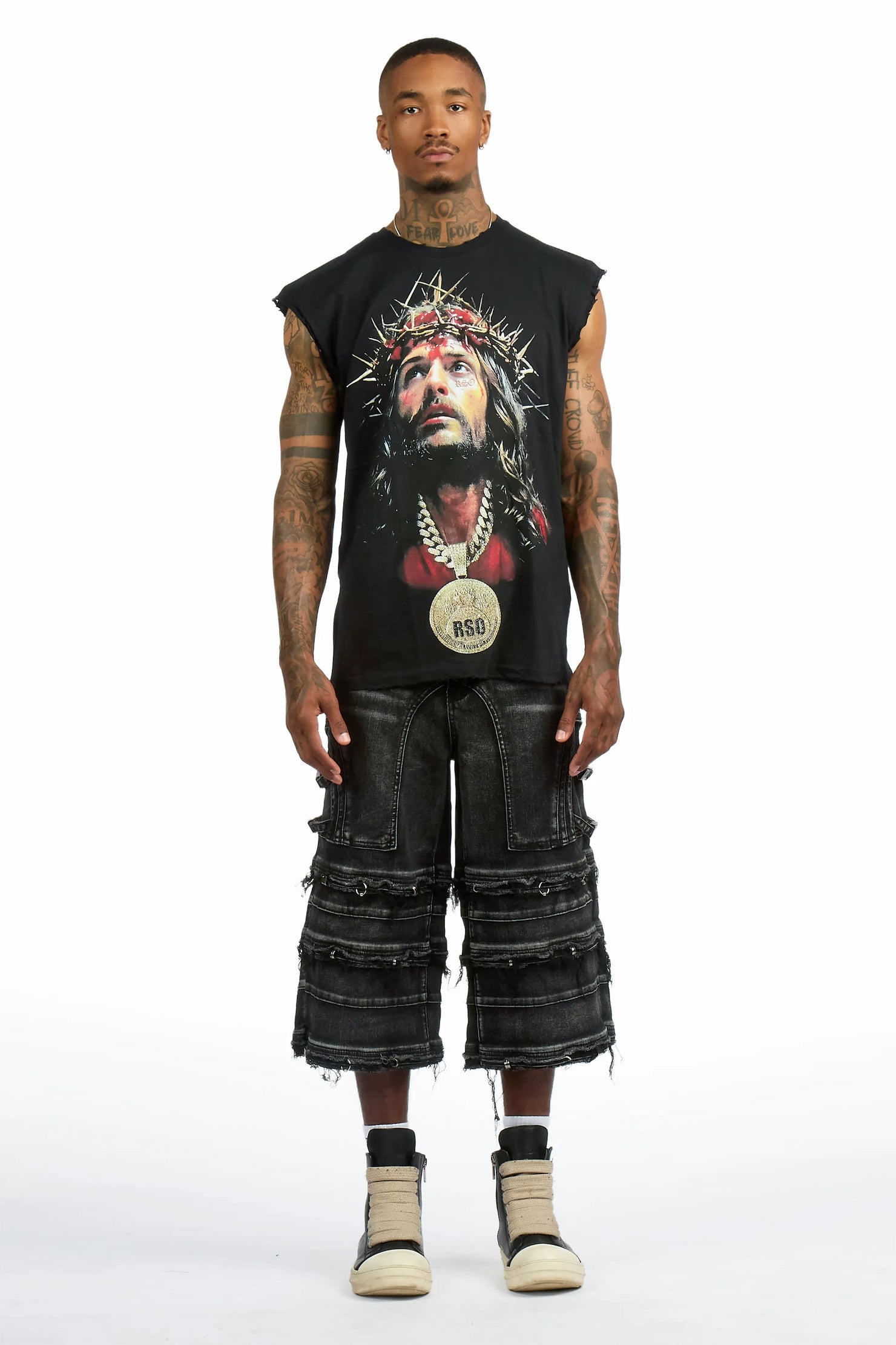 Amina 2.0 Black/Black Oversized Graphic T-shirt & Fotis Jort Set