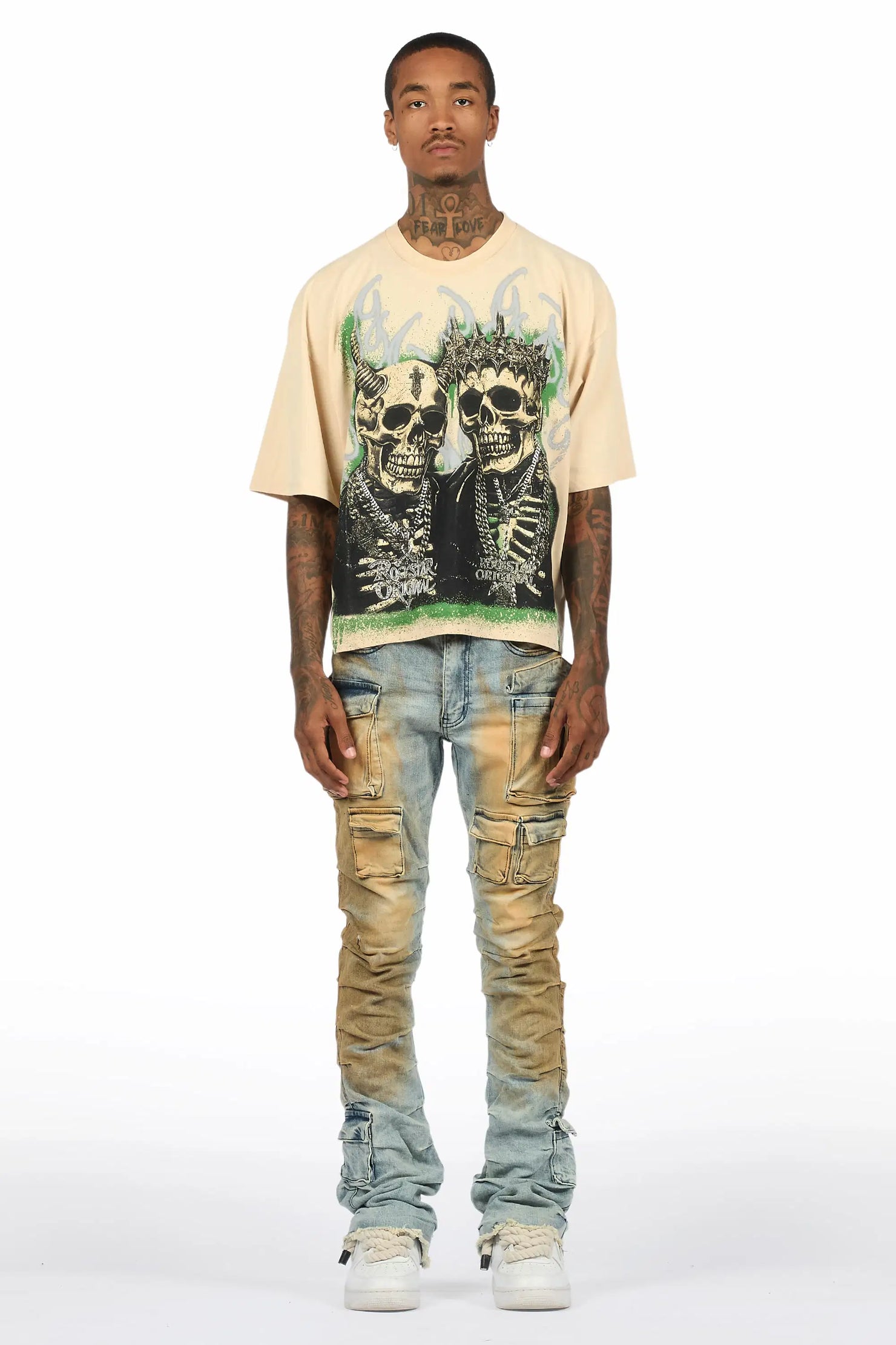 Gentry Dirty Blue Stacked Flare Jean