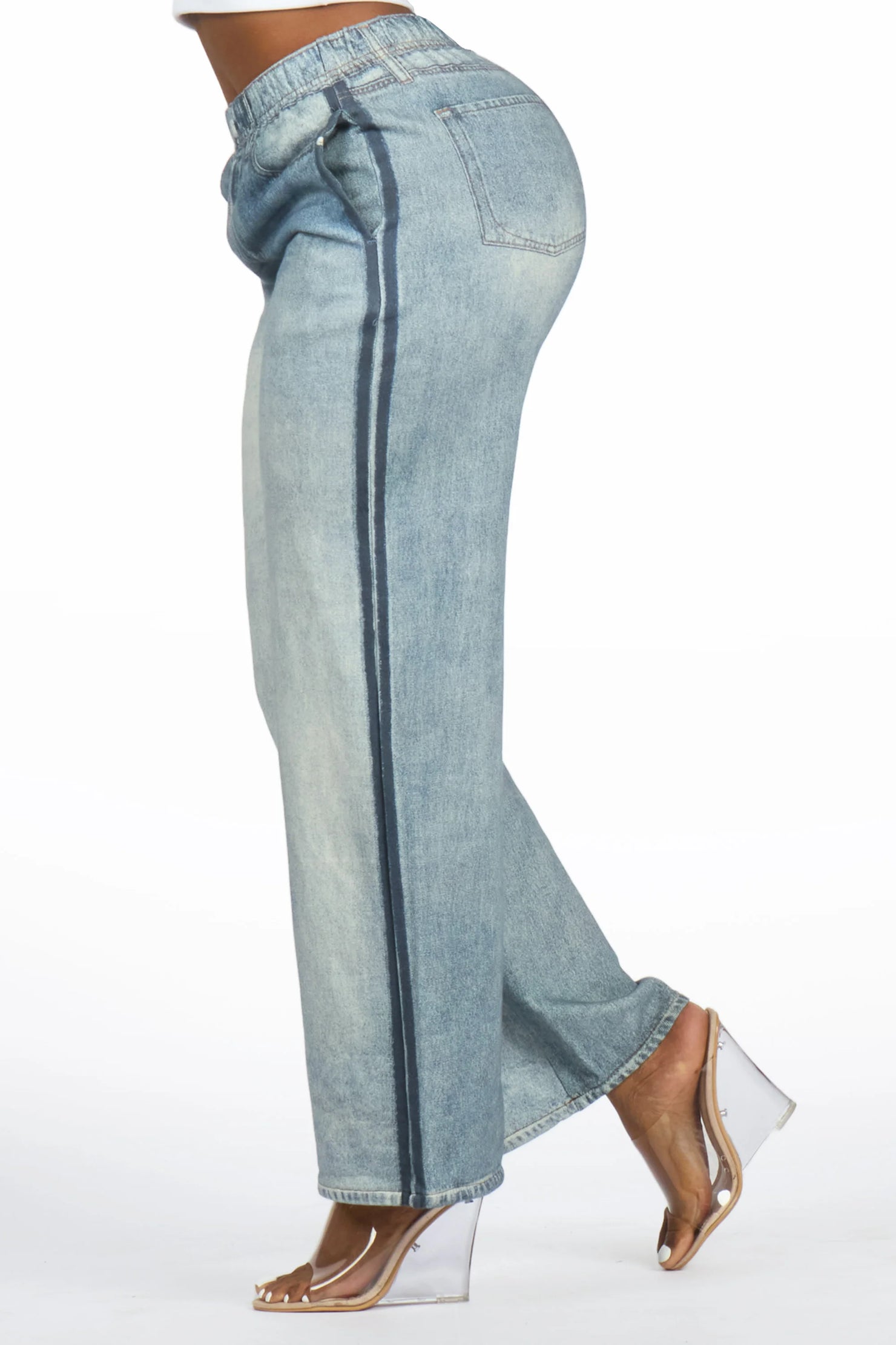 Yonis Light Wash Denim Print Stretch Terry Sweatpant Jean