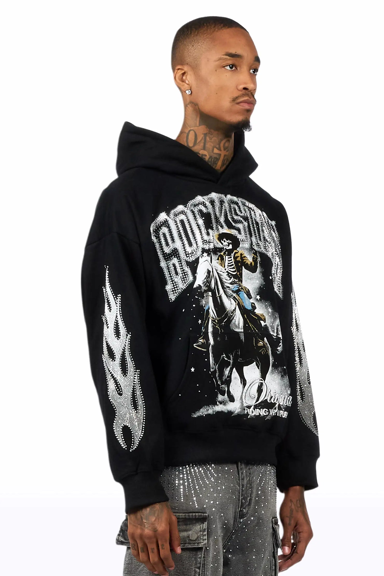 Jager Black Rhinestone Oversized Hoodie