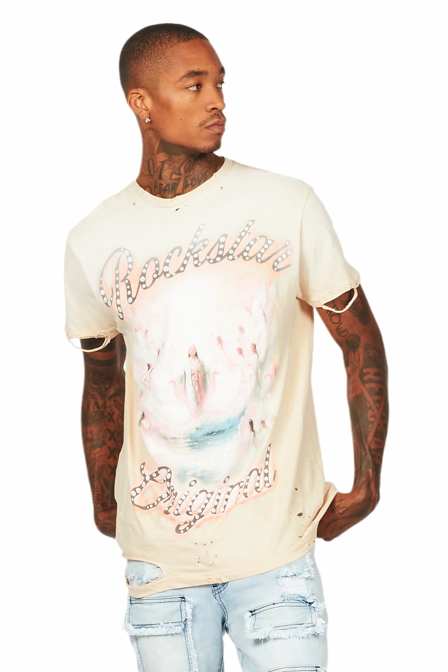 Taman Beige Graphic Oversized T-Shirt