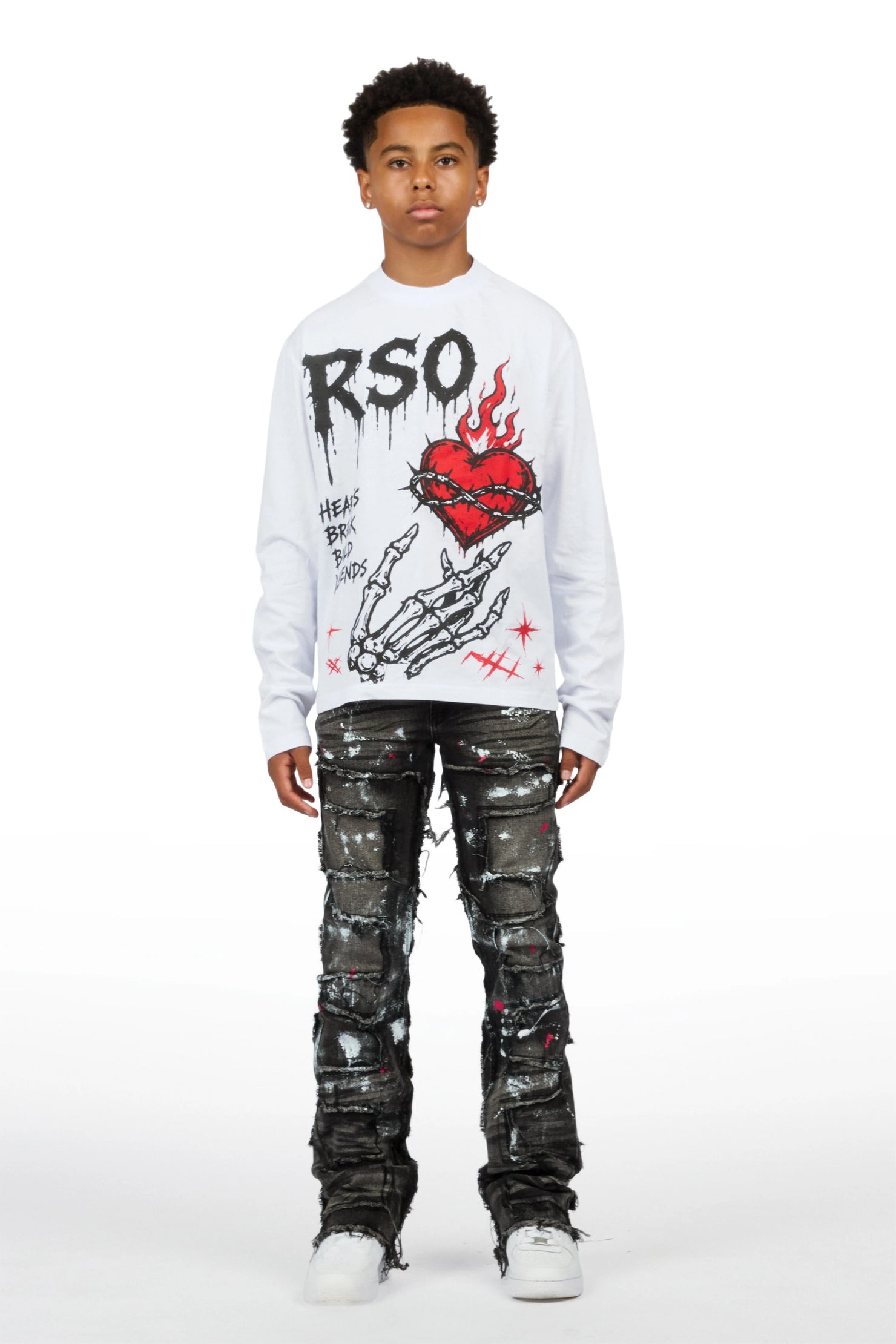 Boys Hercules White/Black Long Sleeve T-Shirt Stacked Painter Jean Set