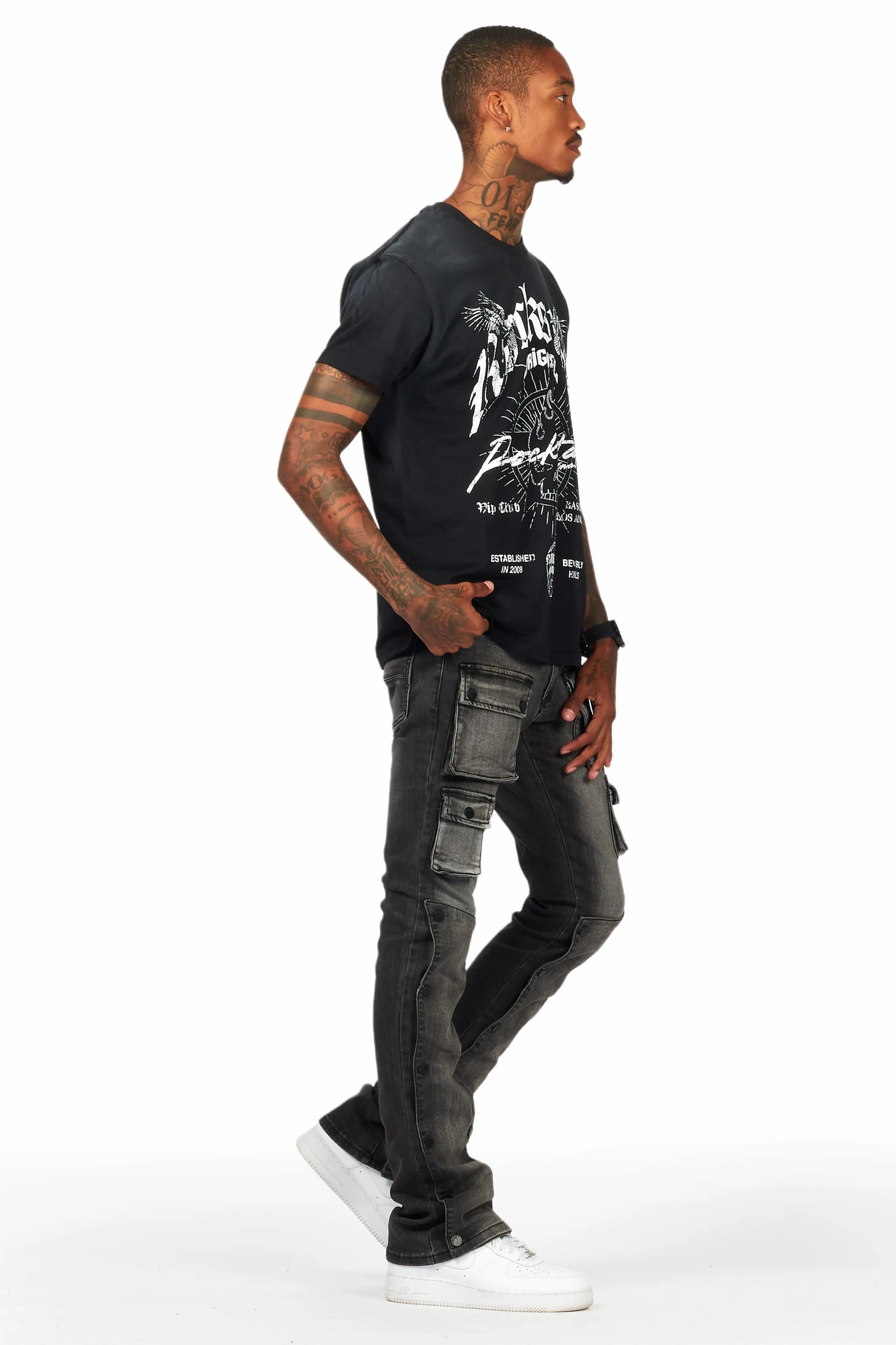 Santana Dark Grey Stacked Flare Jean