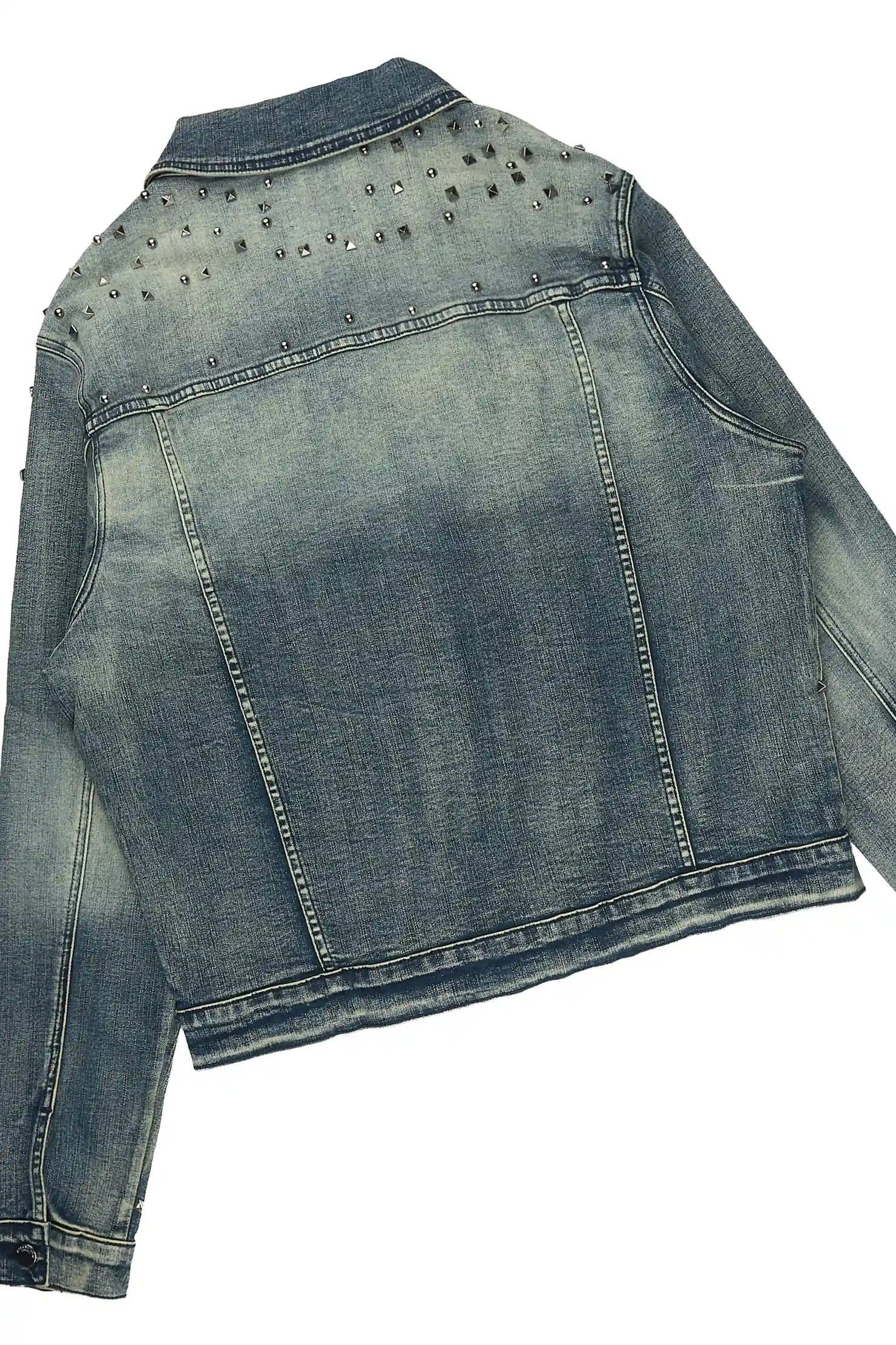 Norris Dark Blue Rhinestone Denim Jacket/Stacked Flare Jean Set
