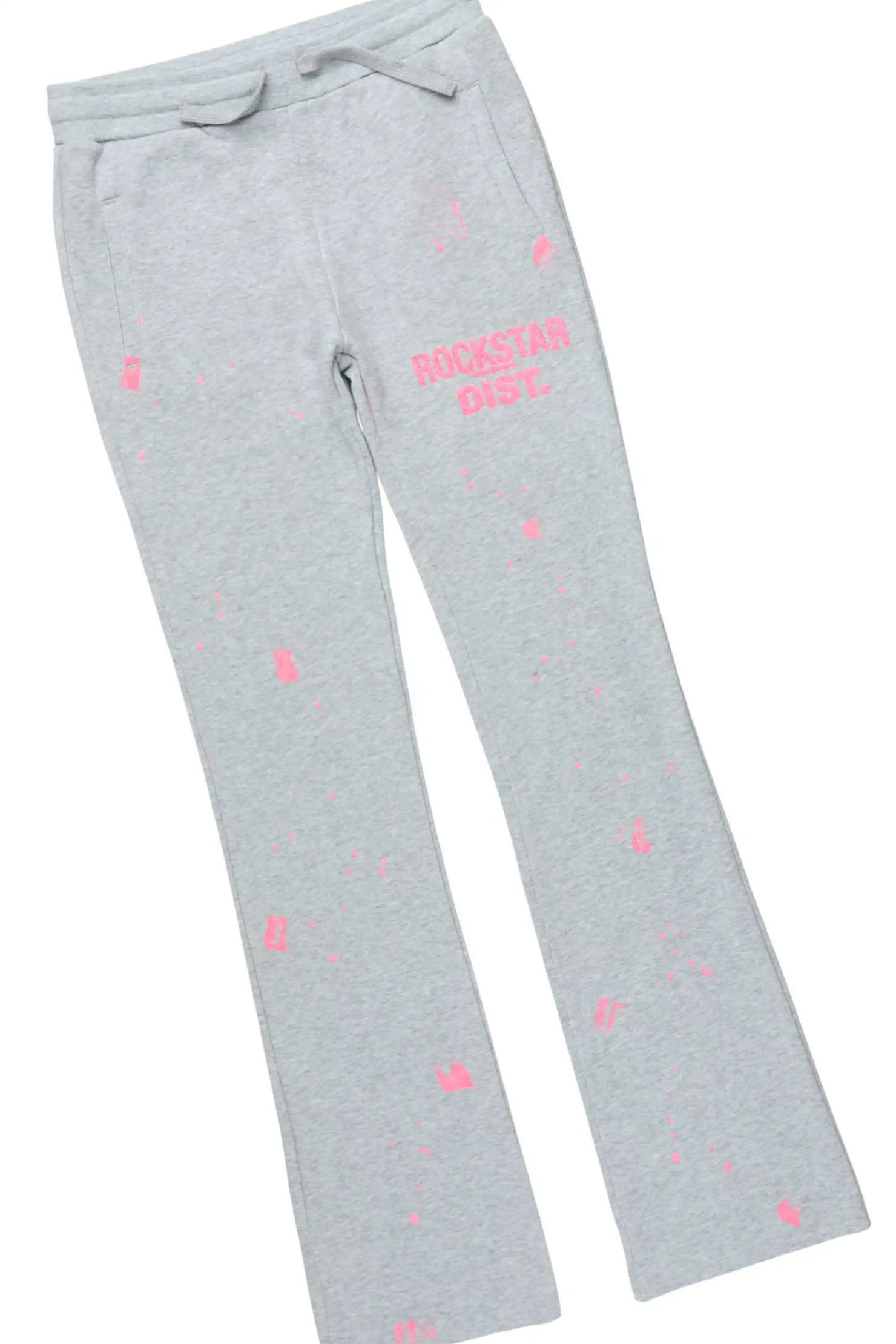 Girls Hadley Heather Grey/Pink Hoodie Stacked Flare Track Set