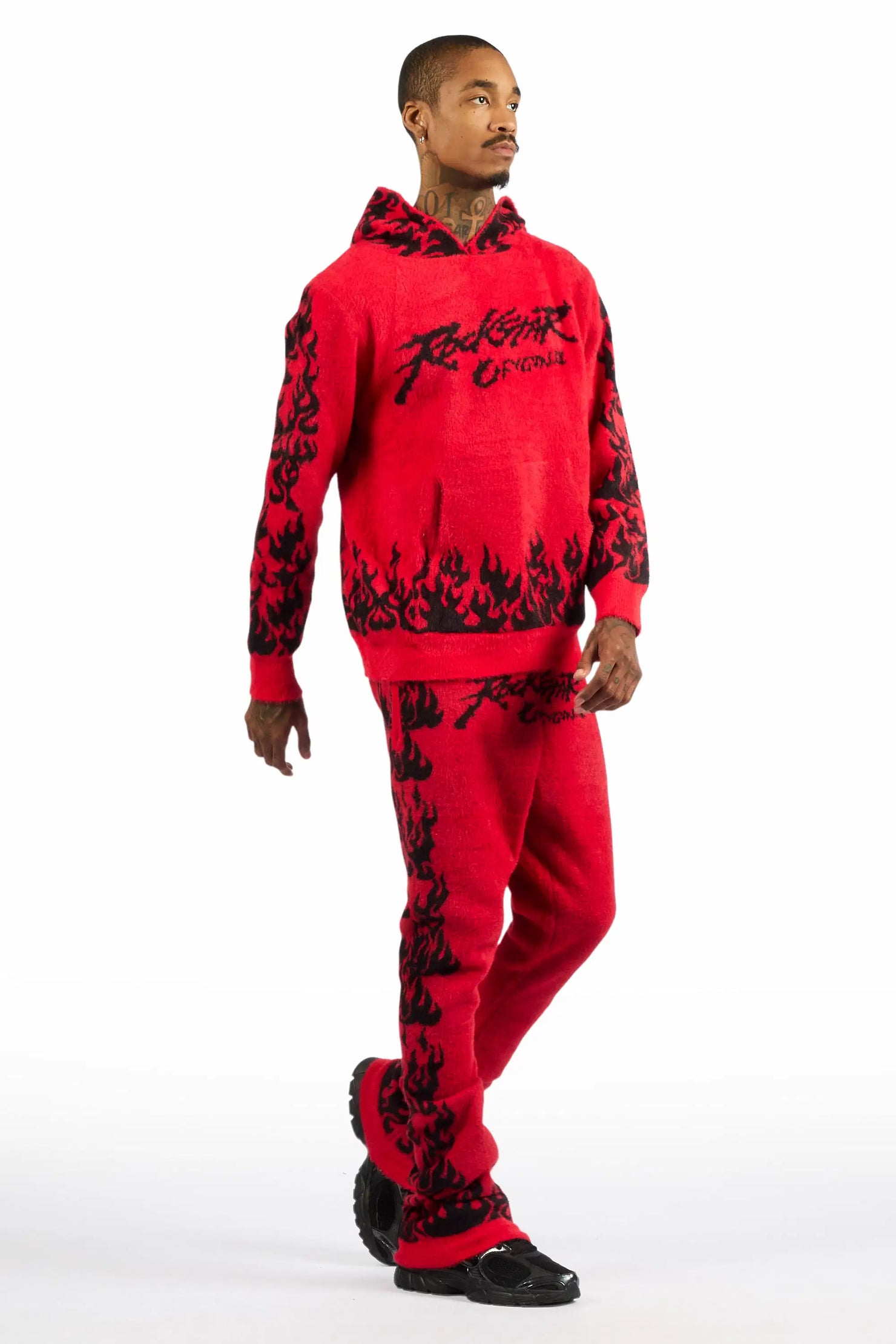 Yash Red Hoodie Stacked Flare Track Set