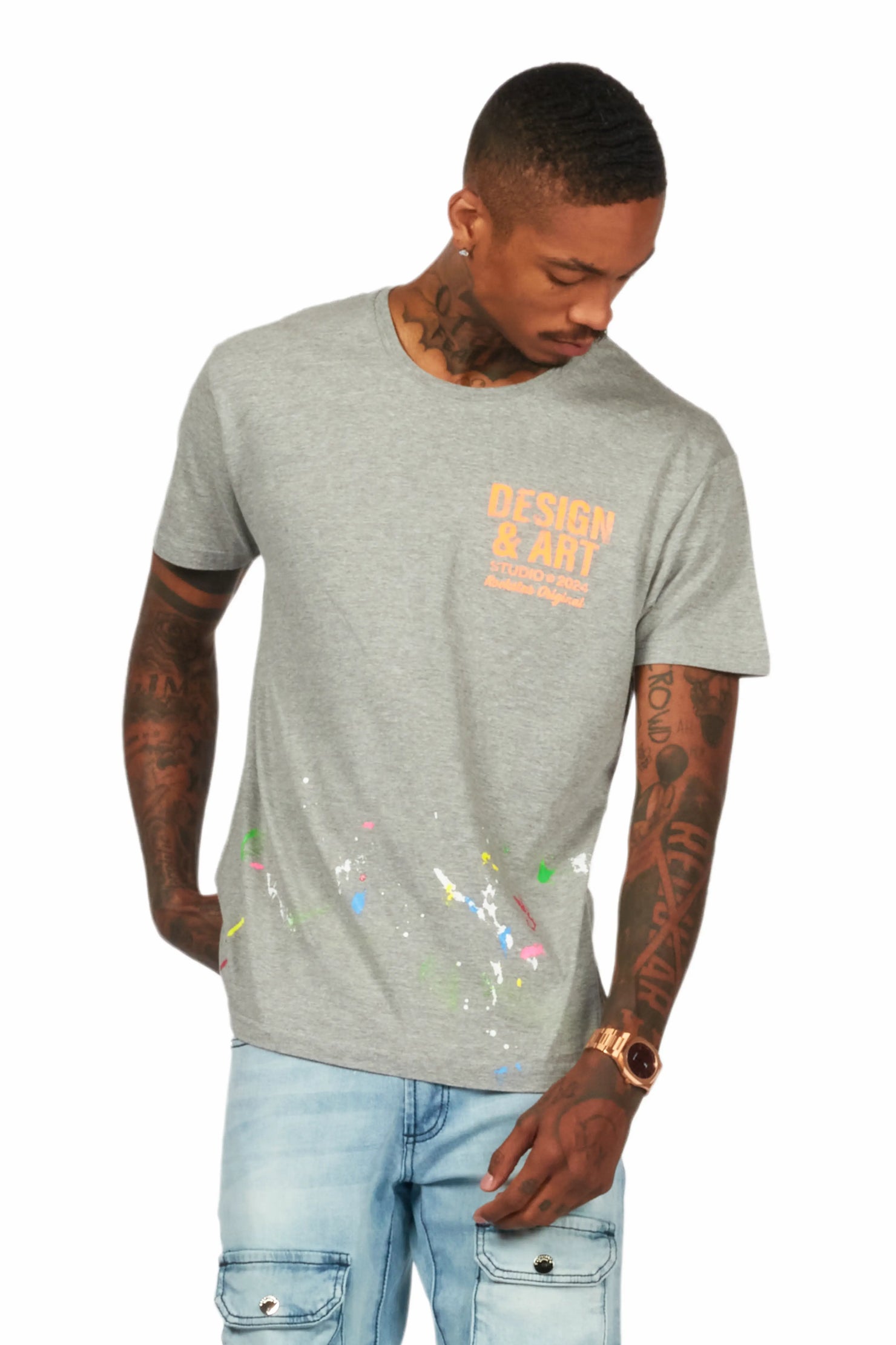 Mancha Grey/Orange Graphic T-Shirt