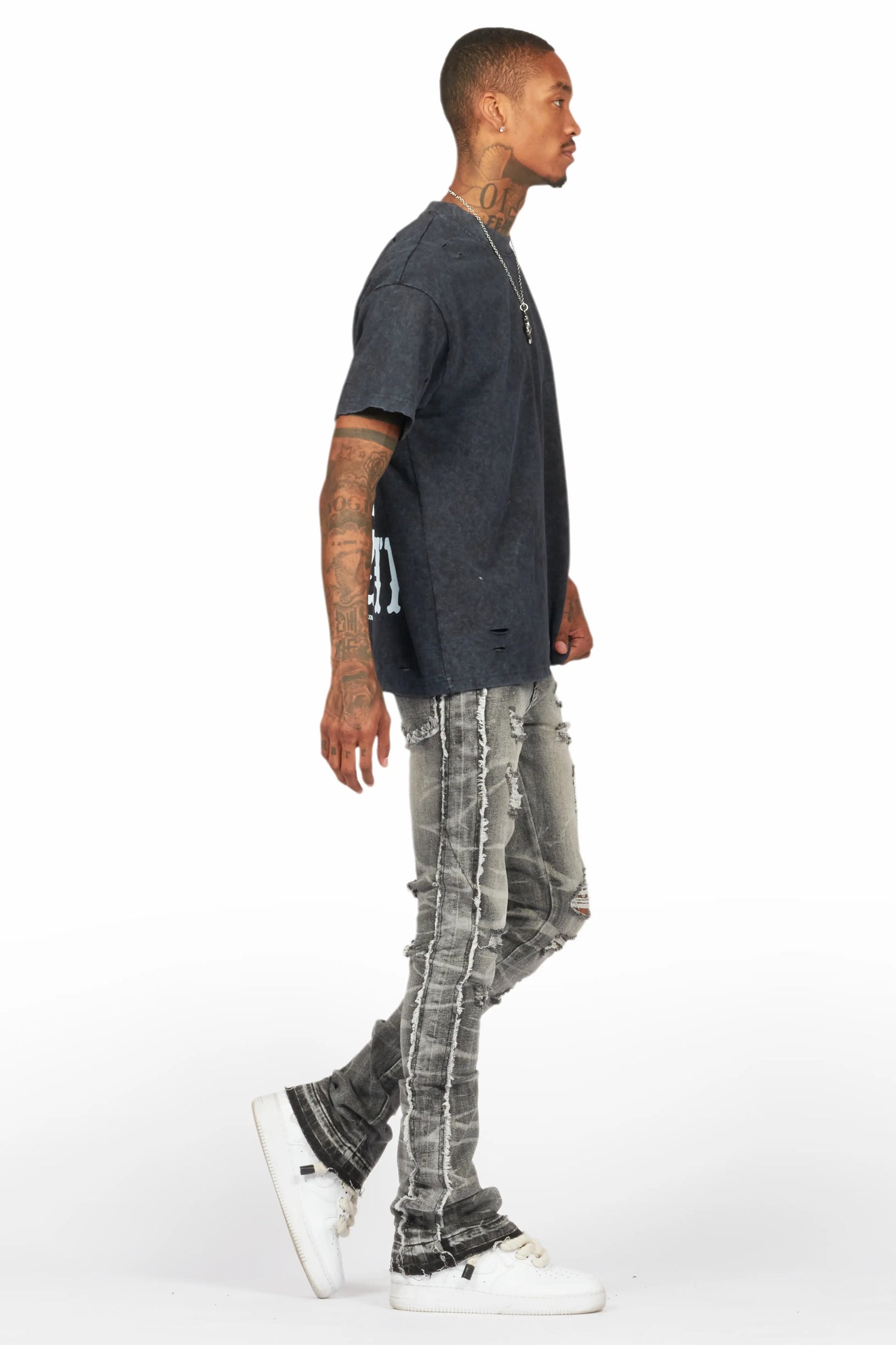Rugged Black Stacked Flare Jean