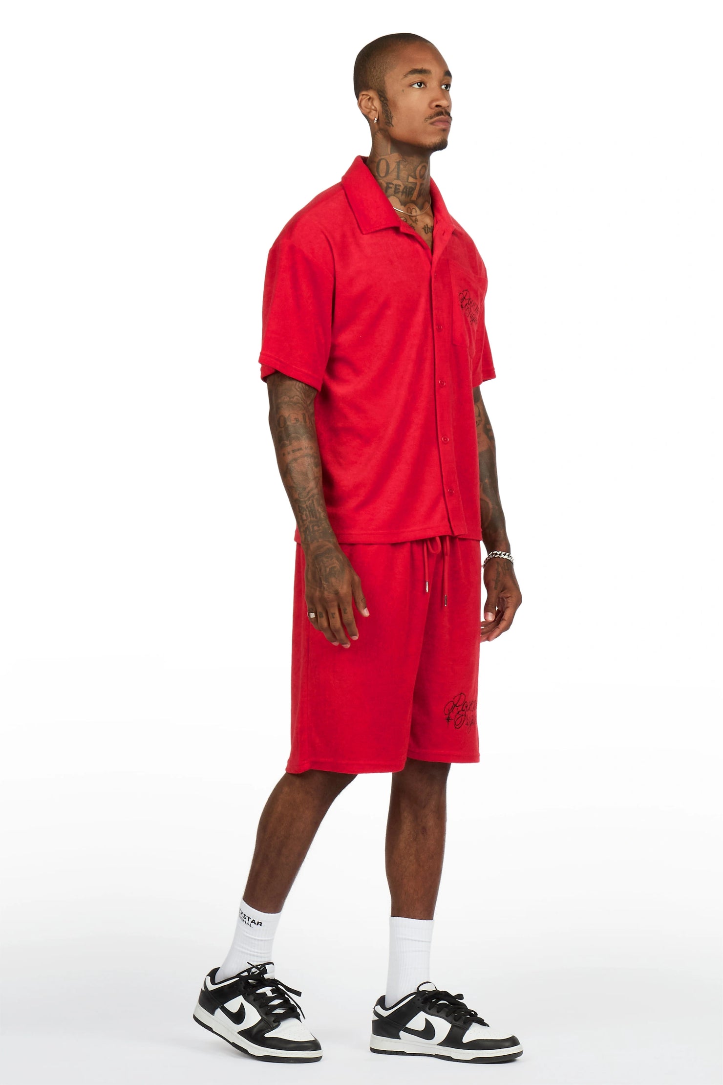 Hirsh Red Button Down Shirt/Short Set