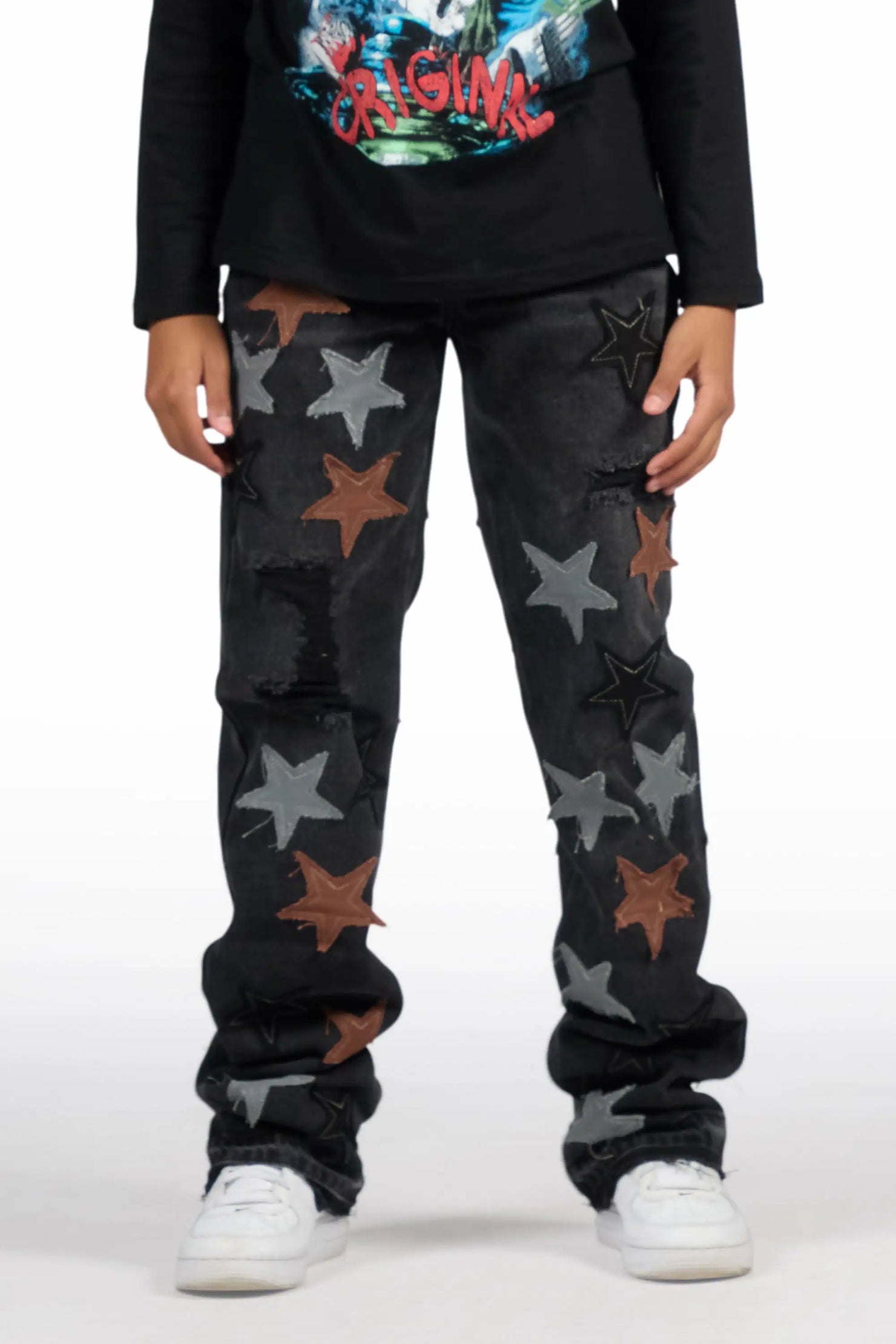 Boys StarLane Dark Grey Stacked Flare Jean