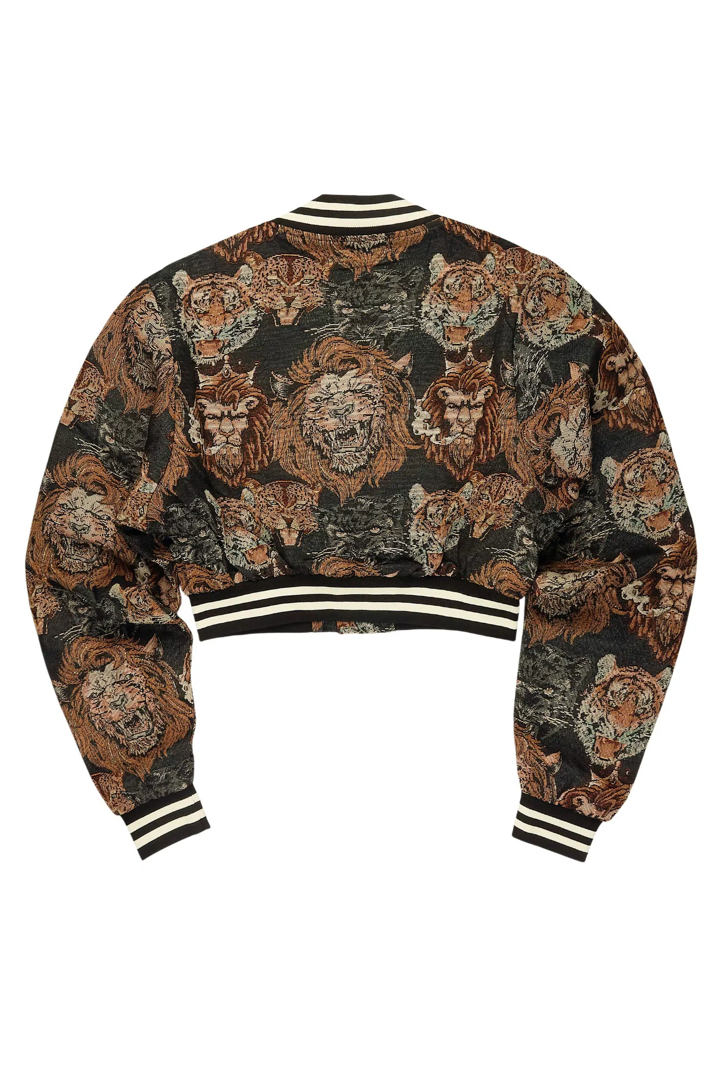 Khadiyah Black Crop Tapestry Varsity Jacket