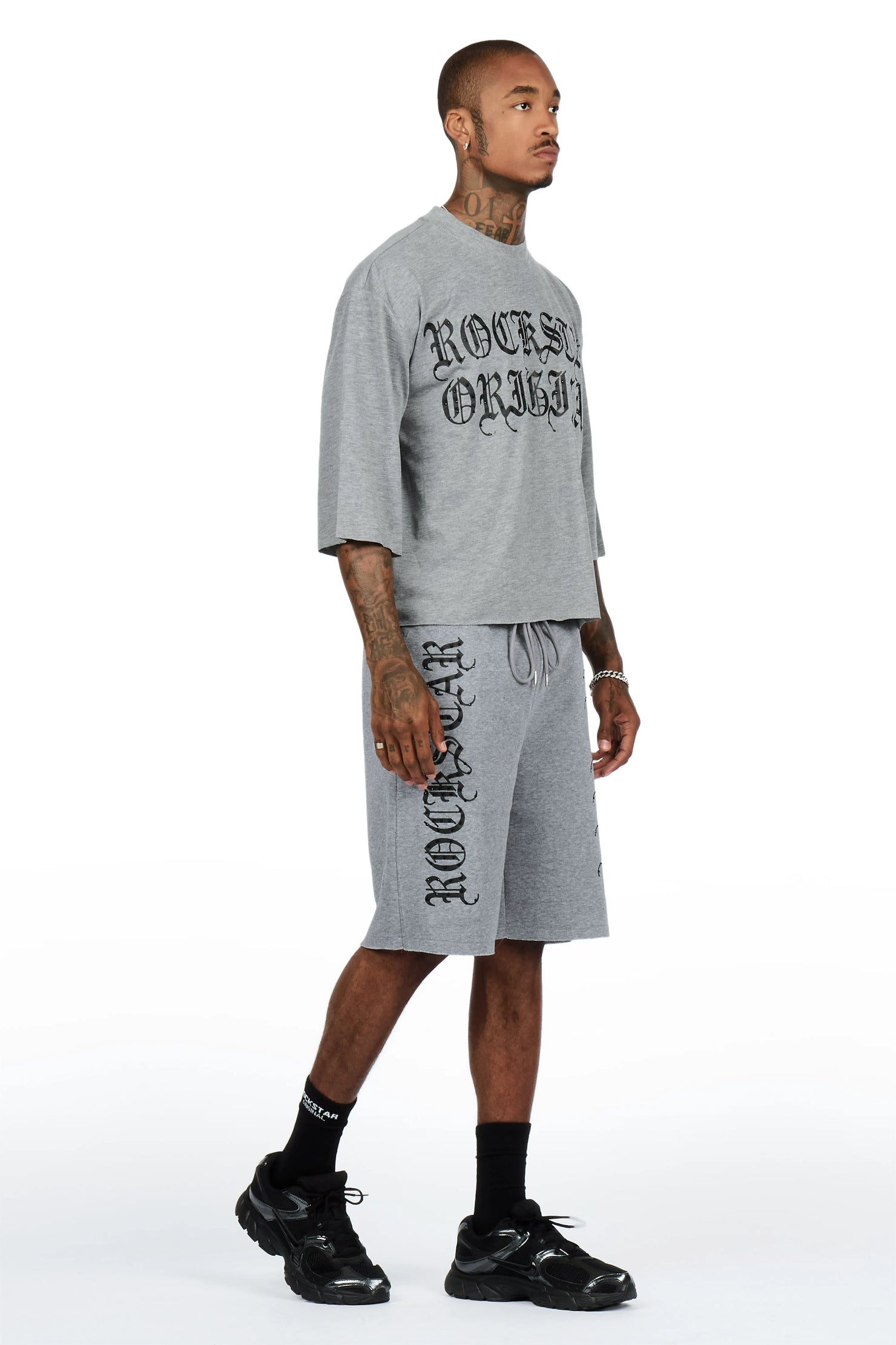 Dazzle Heather Grey Rhinestone T-Shirt/Short Set