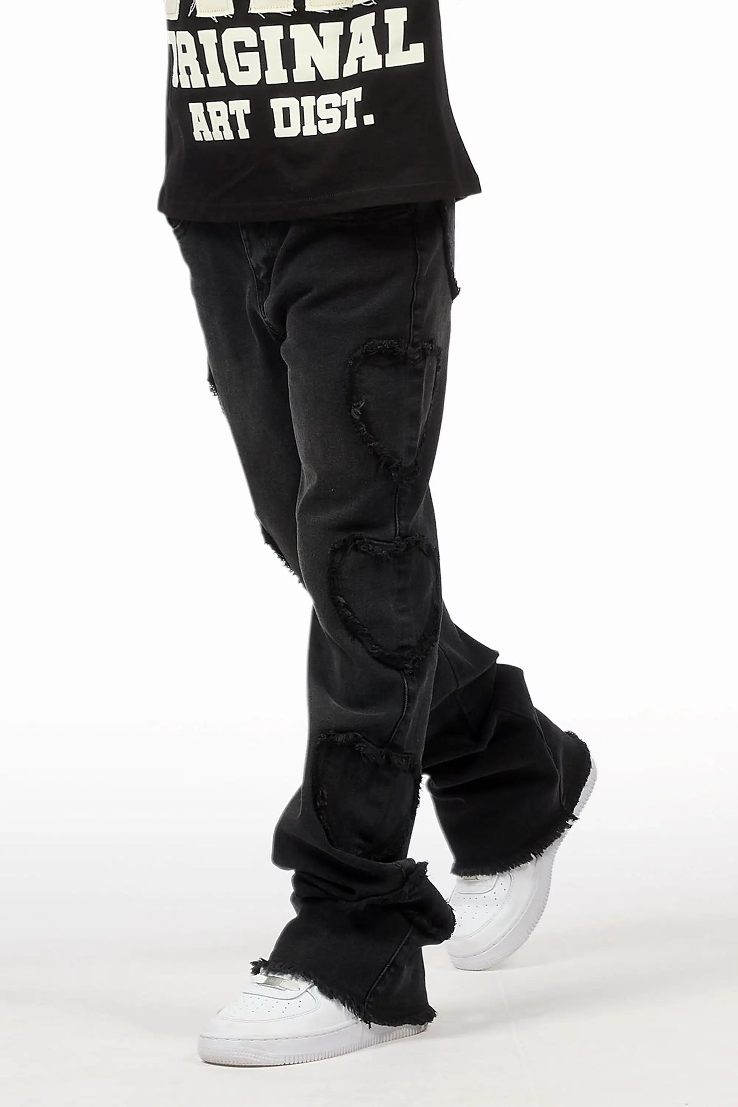 Girls Sinayah Heart Black Stacked Flare Jean