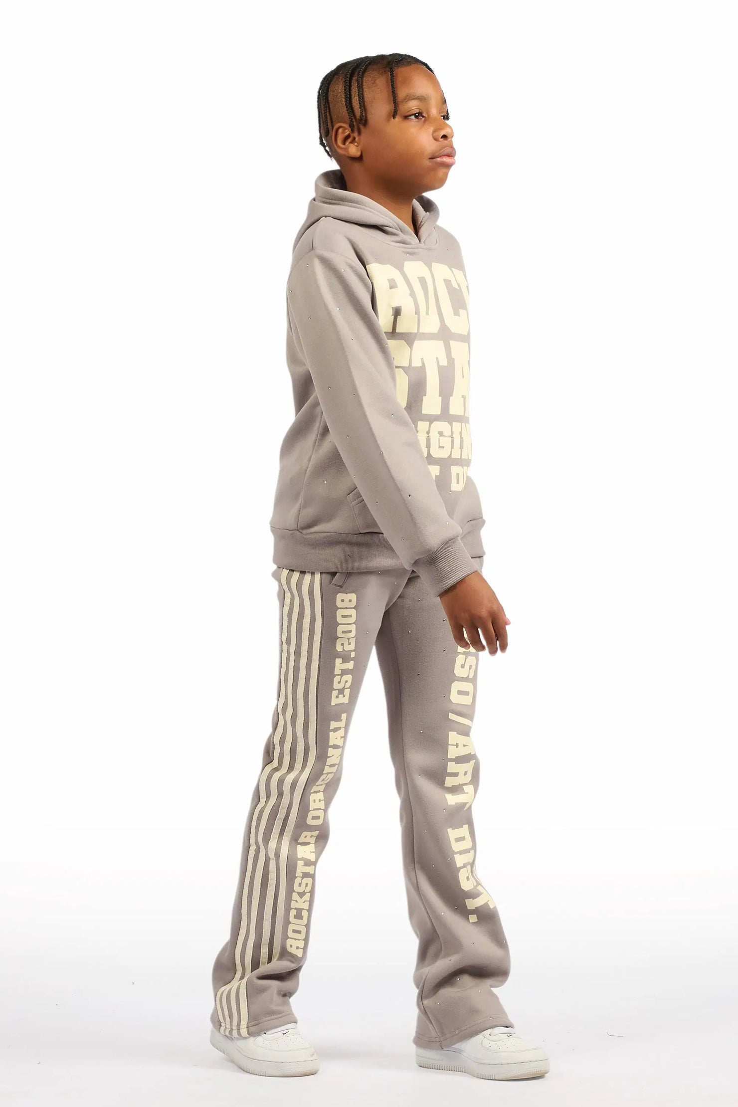 Boys Yulian Grey Hoodie Stacked Track Pant Set