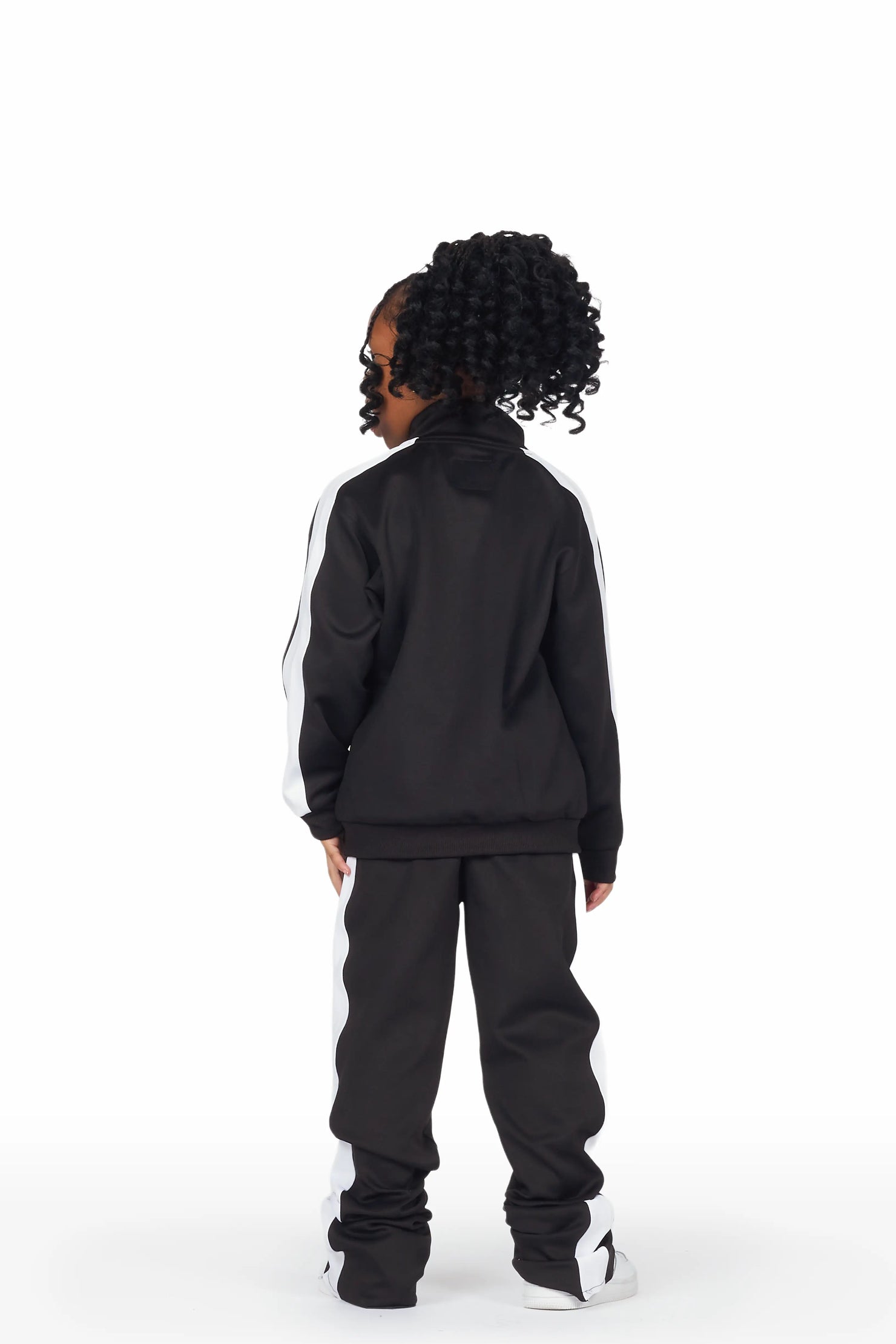 Girls Halloway Black Zip Up Super Stacked Track Set