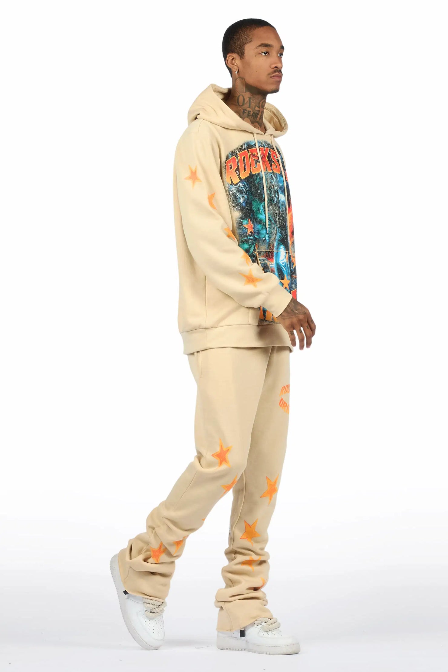 Torque Beige Hoodie/Stacked Pant Track Set