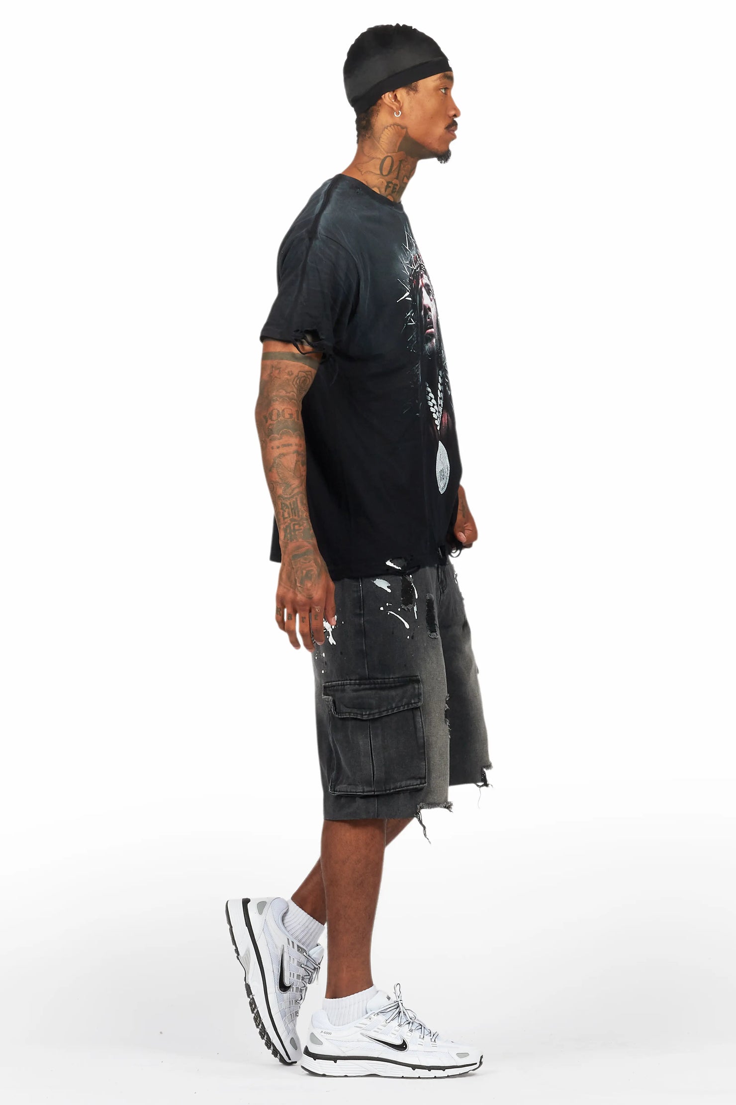 Amina Black T-Shirt/Denim Short Set