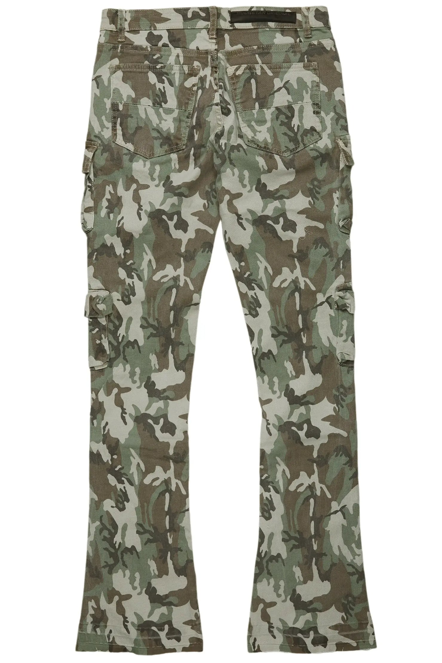Yves Green Camo Stacked Flare Cargo Jean