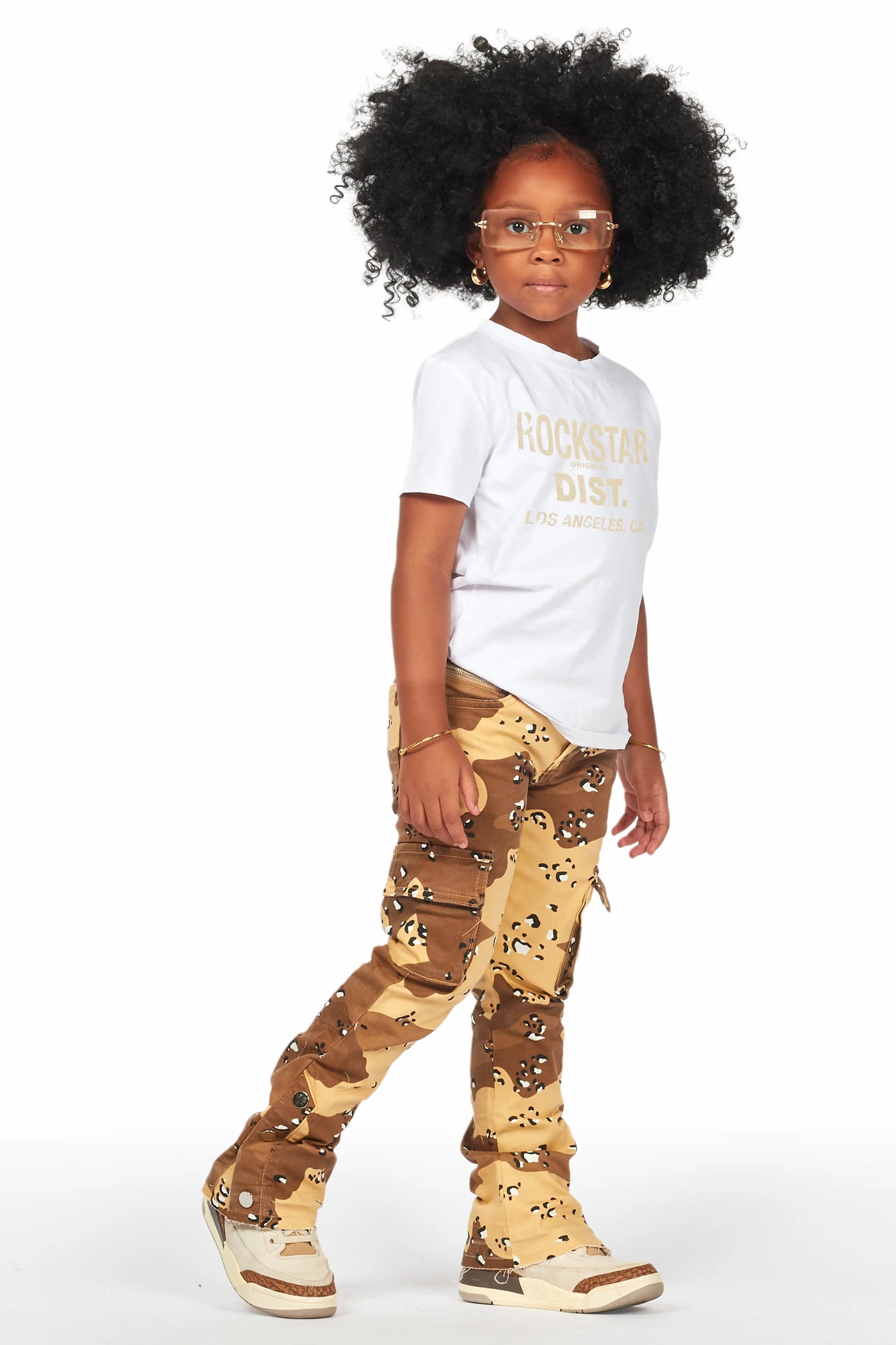 Girls Amiry Desert Camo Stacked Flare Cargo Jean