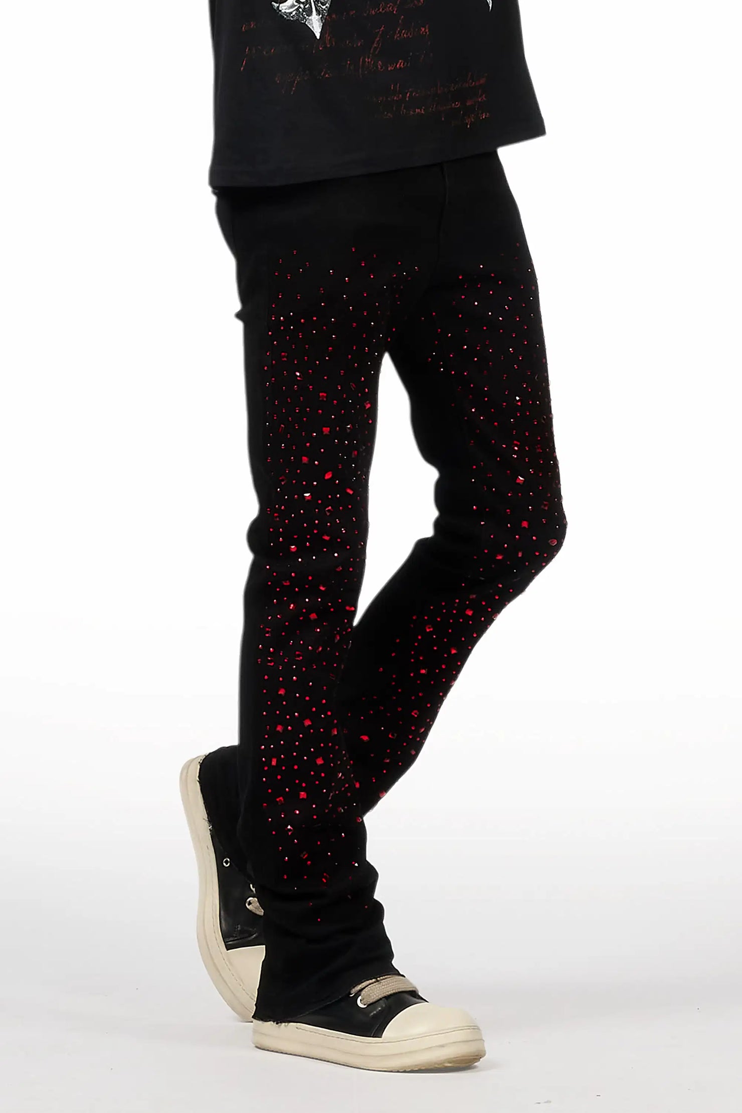 Twinkle Black Rhinestone Stacked Flare Jean