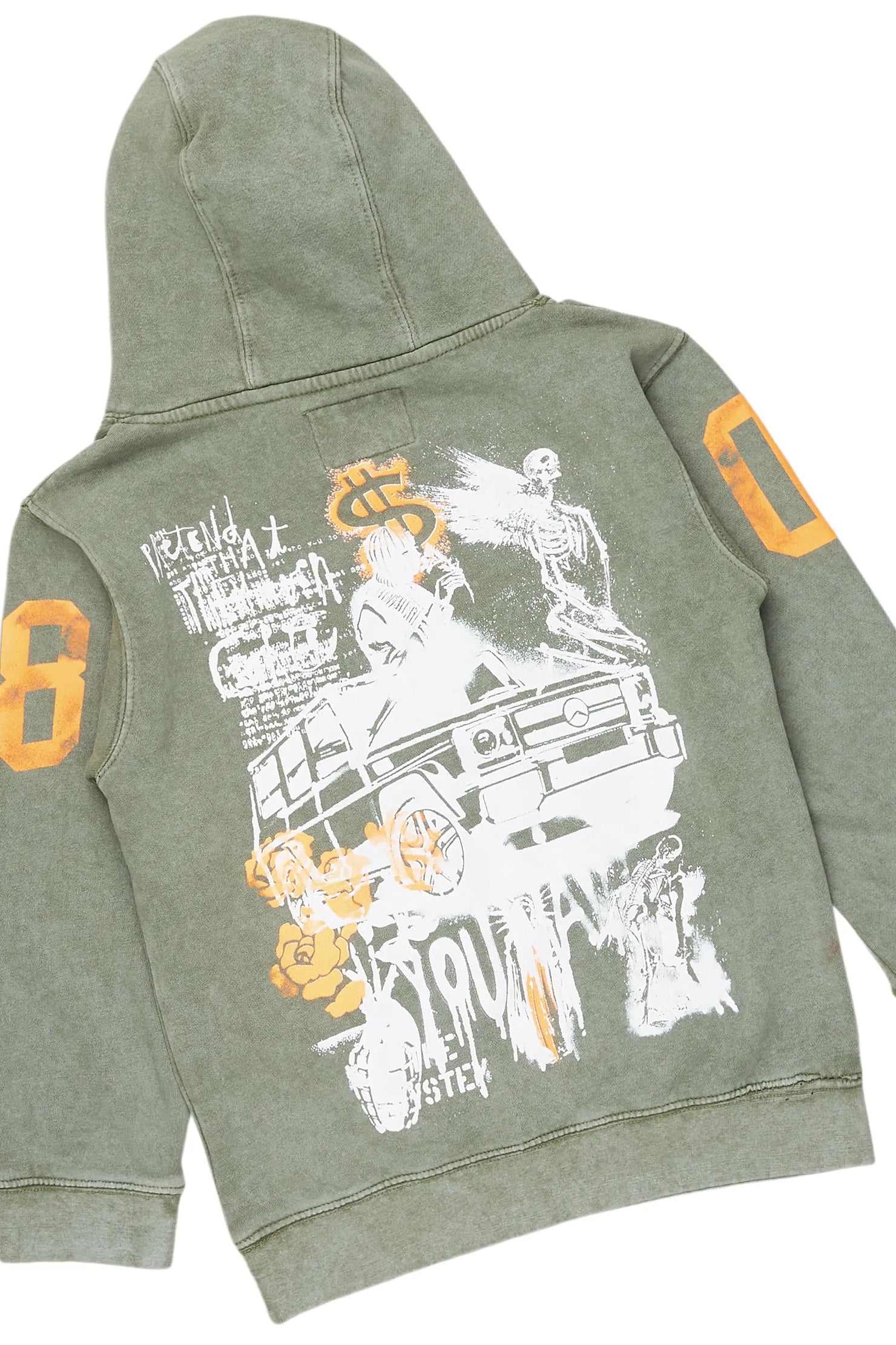 Boys Beau Vintage Green Hoodie/Stacked Flare Jean Set