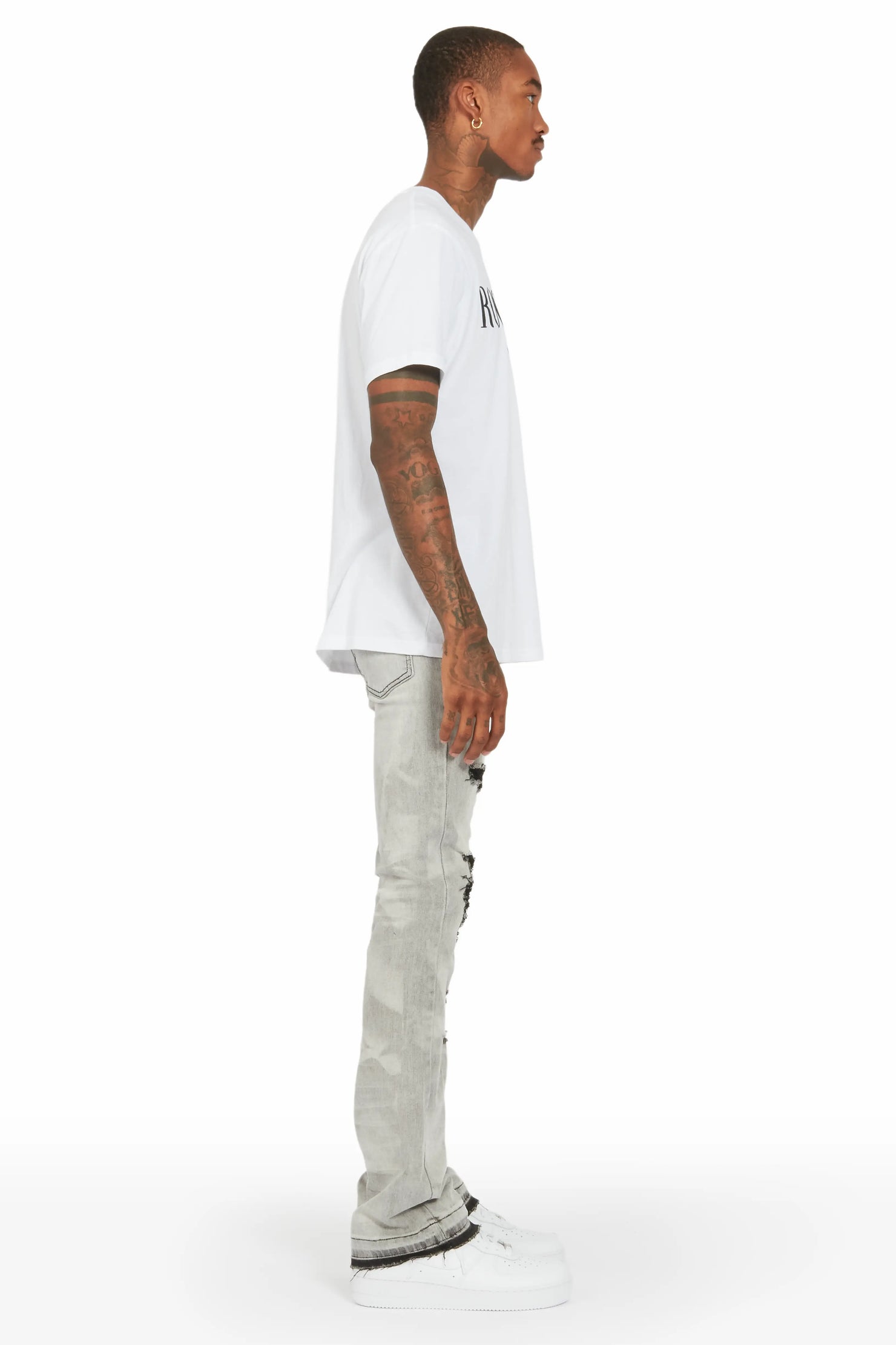 Florence Light Grey Stacked Flare Jean