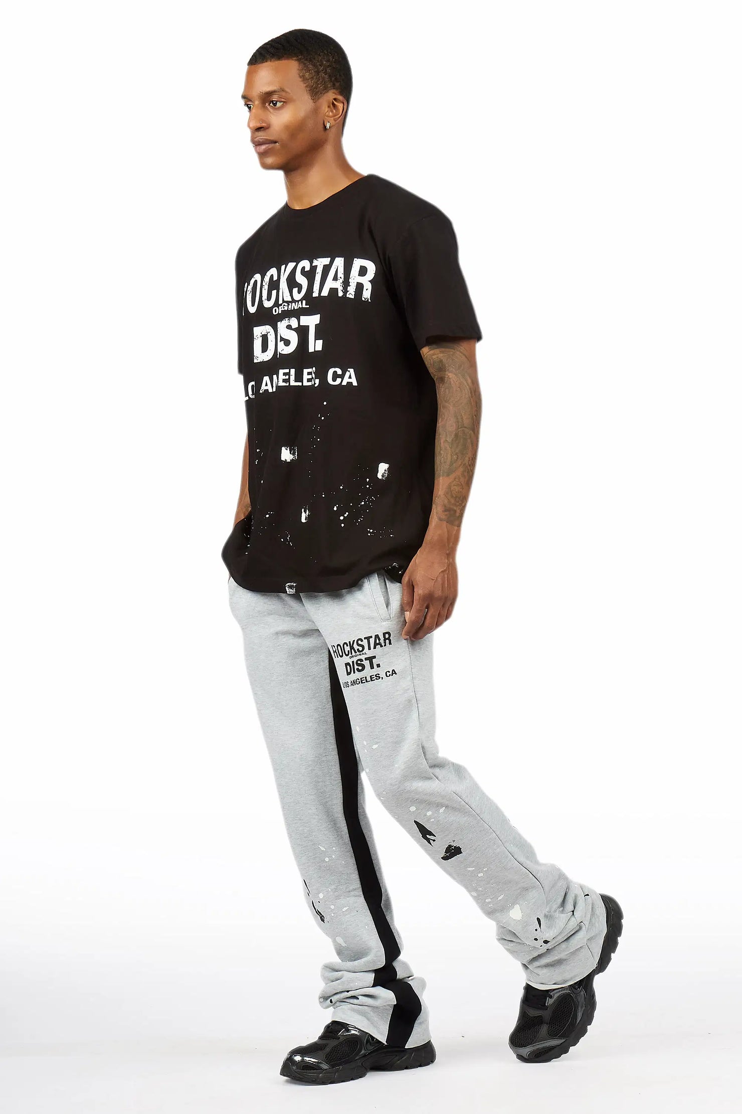 Scottie Black/Heather Grey T-Shirt/Stacked Flare Track Pant Set