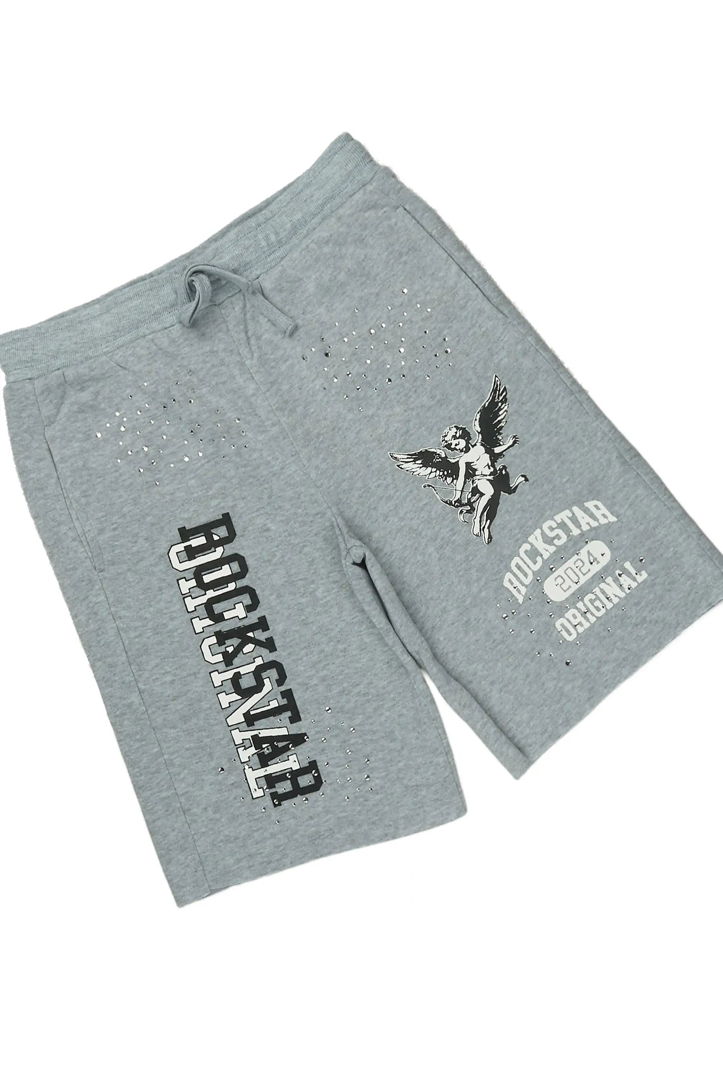 Boys Gutta Grey Rhinestone Boxy T-Shirt/Short Set
