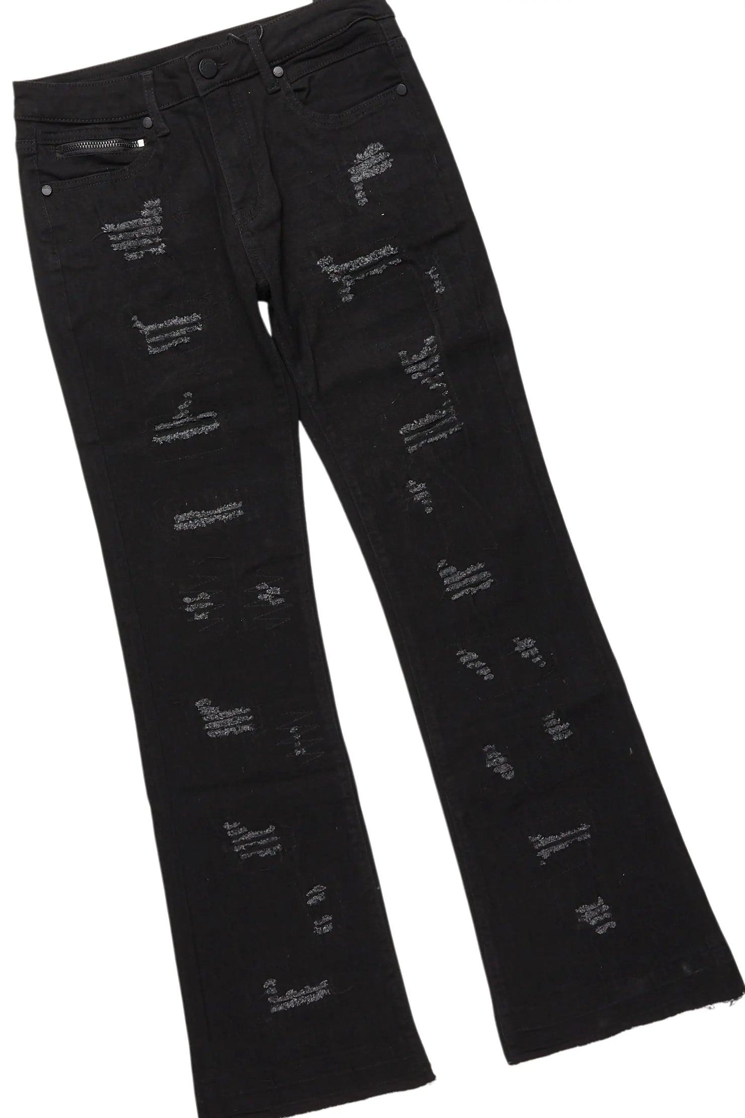 Boys Wizzurd Black Hoodie/Stacked Flare Jean Set