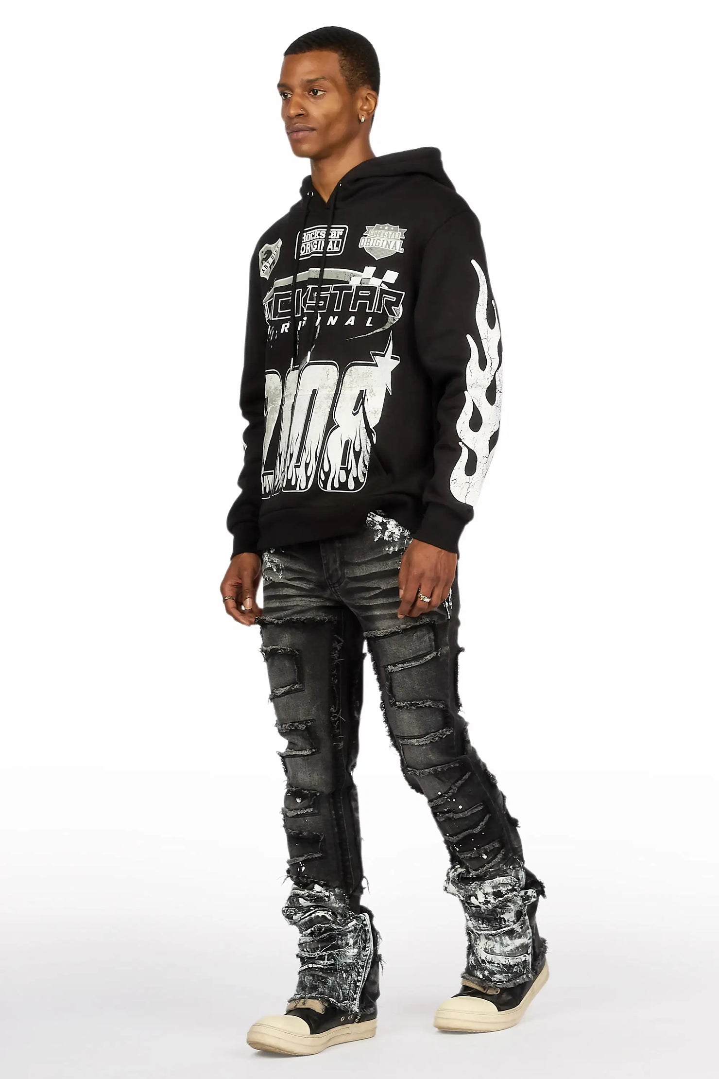 Amos 2.0 Black/Black Hoodie/Stacked Flare Jean Set