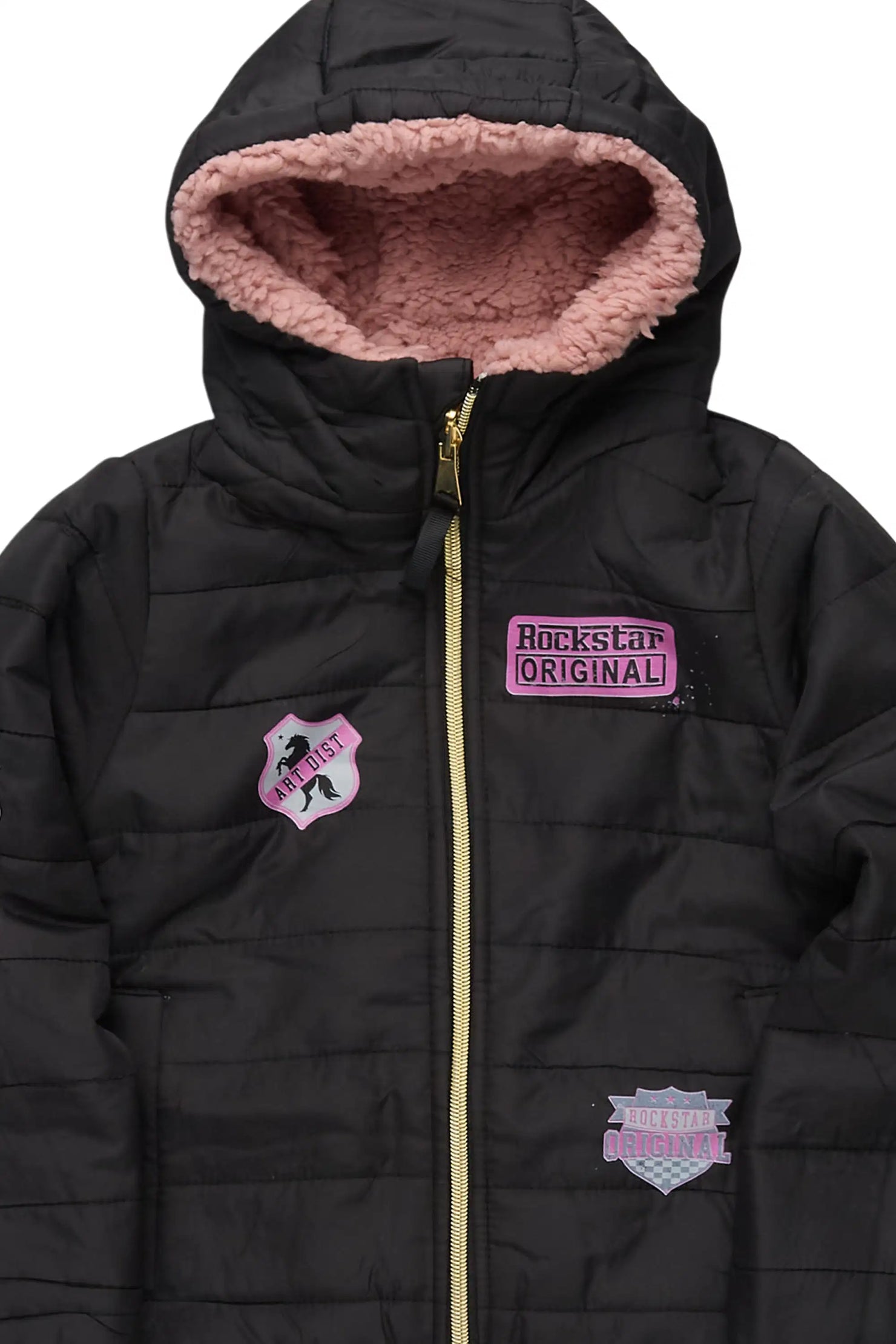 Girls Daegra Black/Mauve Reversible Fur Puffer Jacket