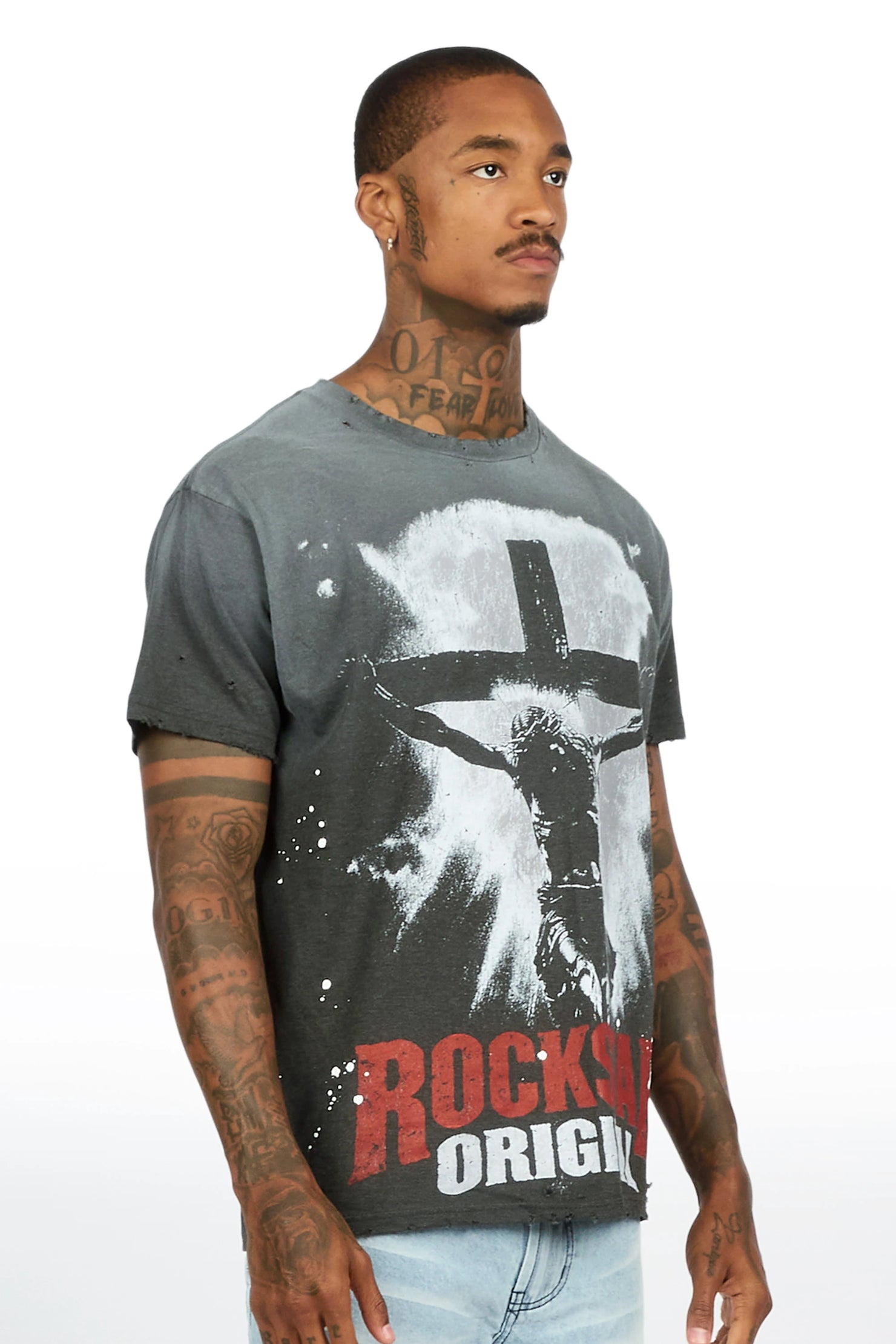 Wafers Charcoal Oversized Graphic T-Shirt
