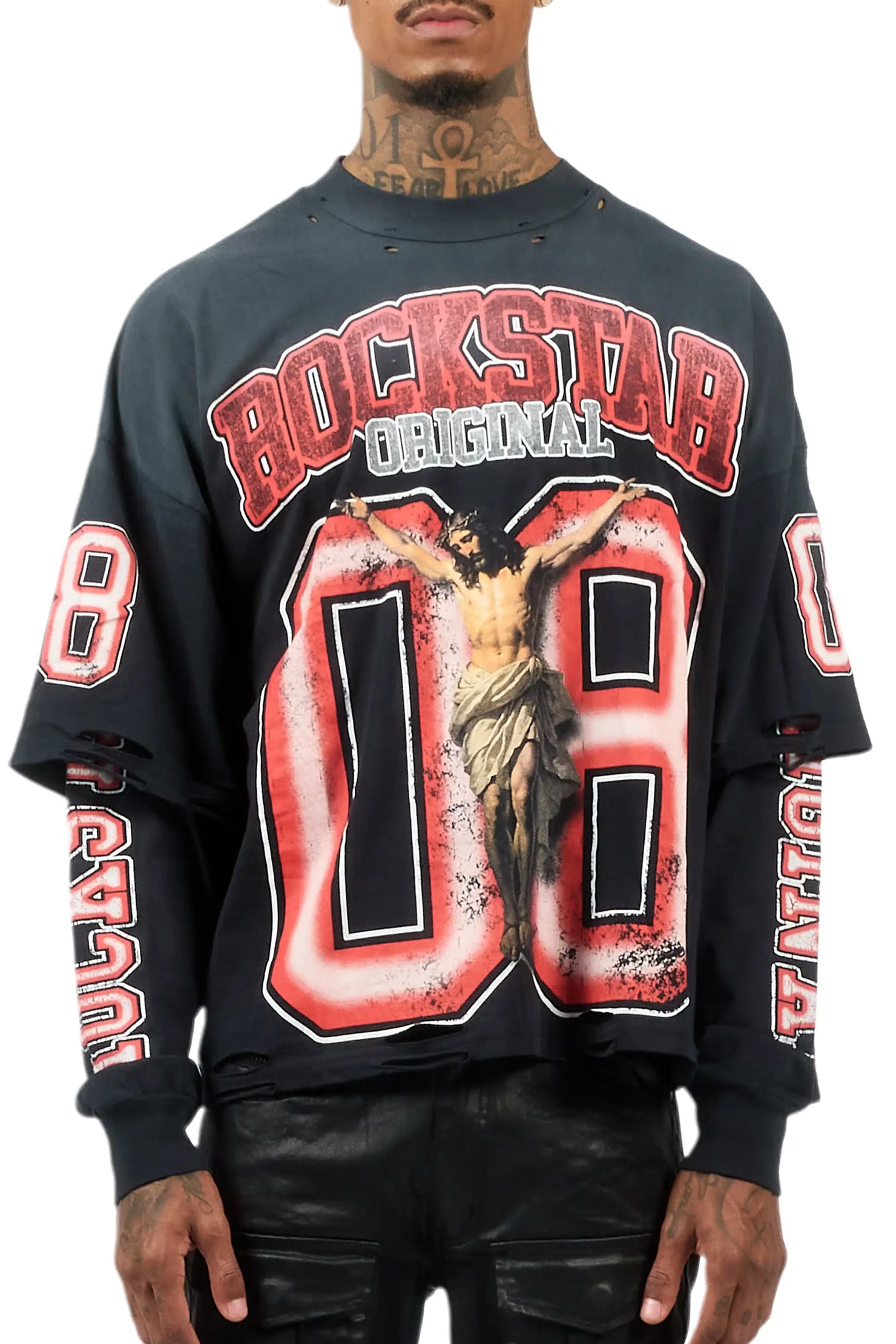 Fields Black/Red Double Layer Long Sleeve Graphic T-Shirt