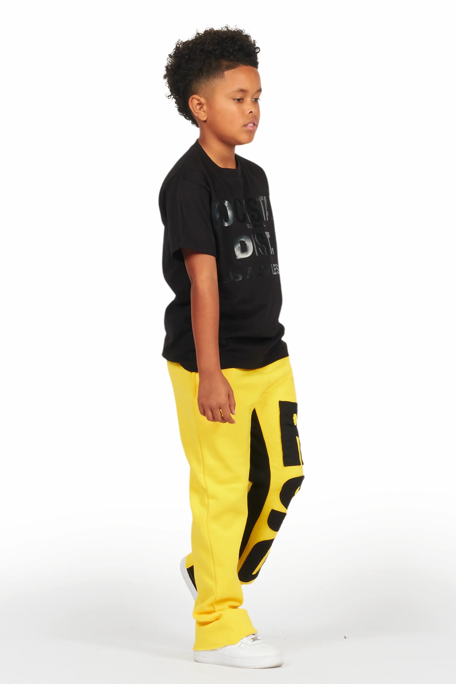Boys Uko Yellow Stacked Baggy Flare Pant