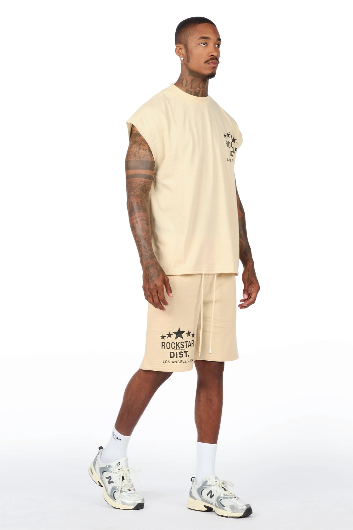 Starlake Beige Graphic Cut Sleeve T-Shirt/Short Set