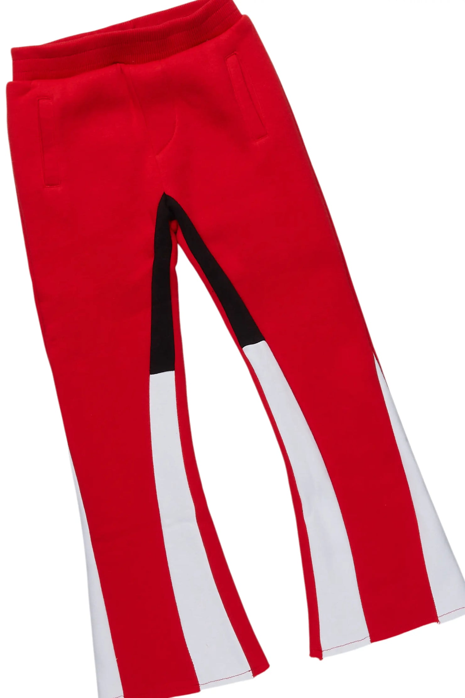 Boys Basic Red Stacked Flare Pant Set