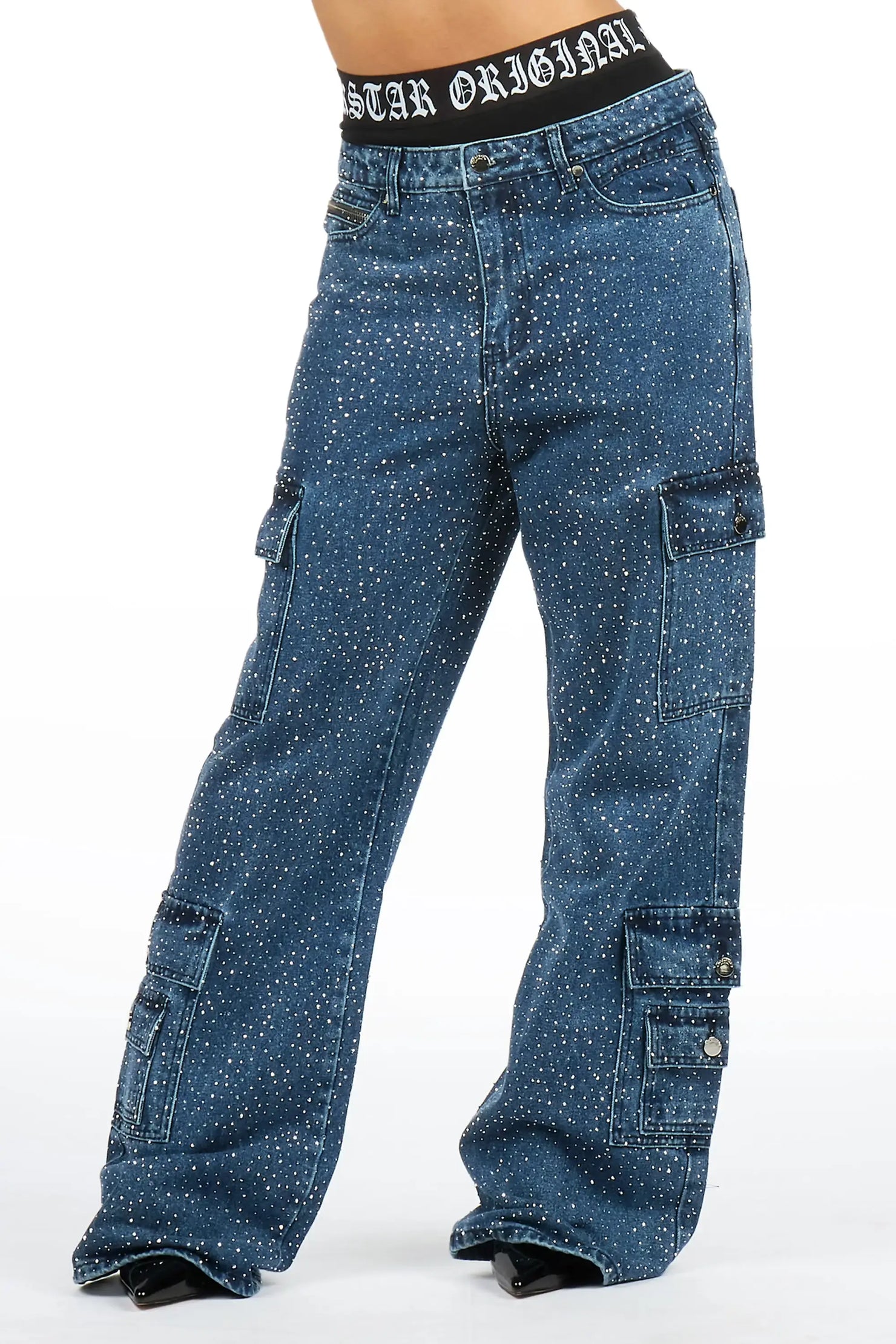 Dominika Blue Rhinestone Baggy Fit Jean
