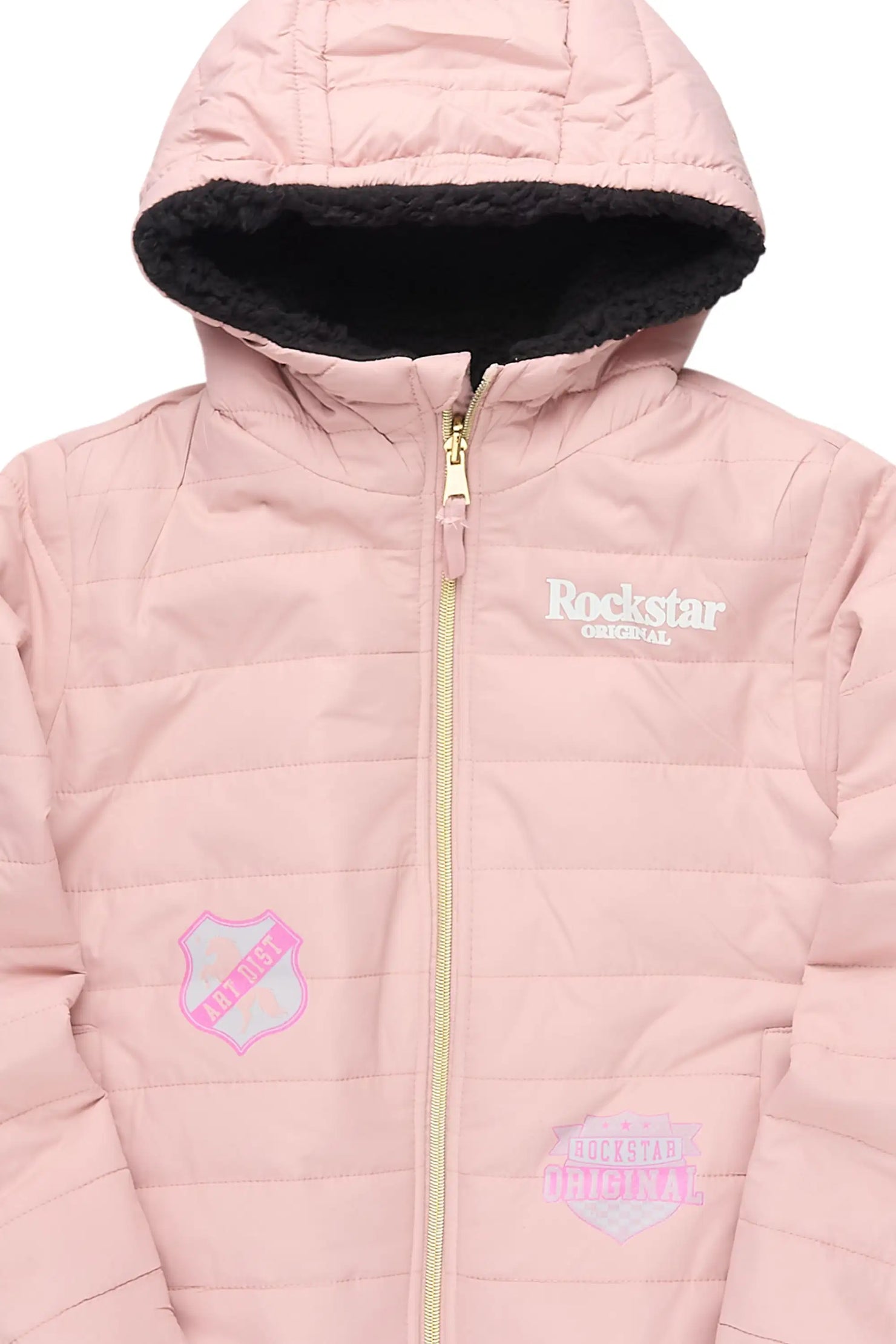 Girls Daegra Mauve/Black Reversible Fur Puffer Jacket