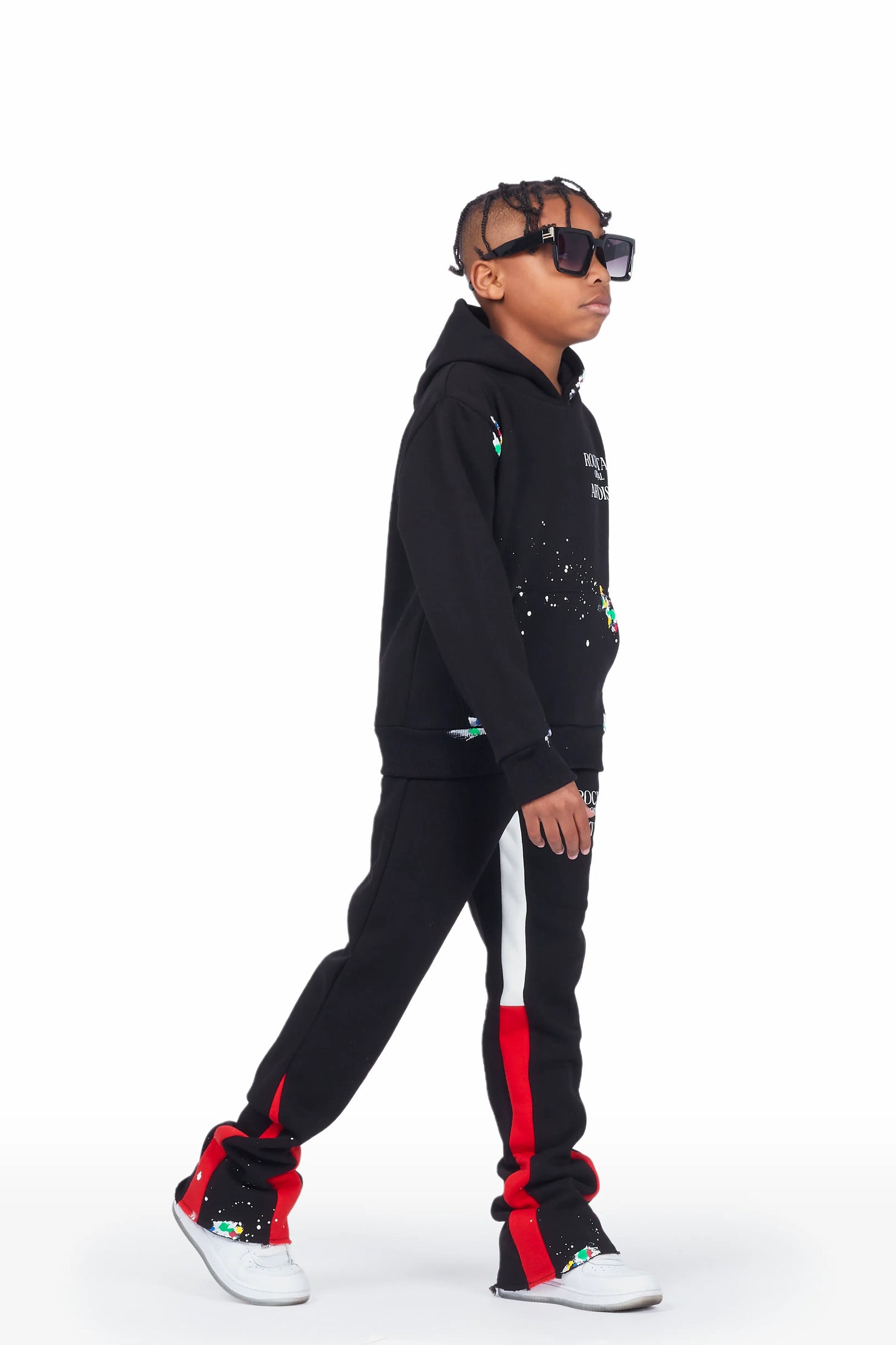 Boys Art Dist. Black/Red Hoodie Stacked Flare Track Set