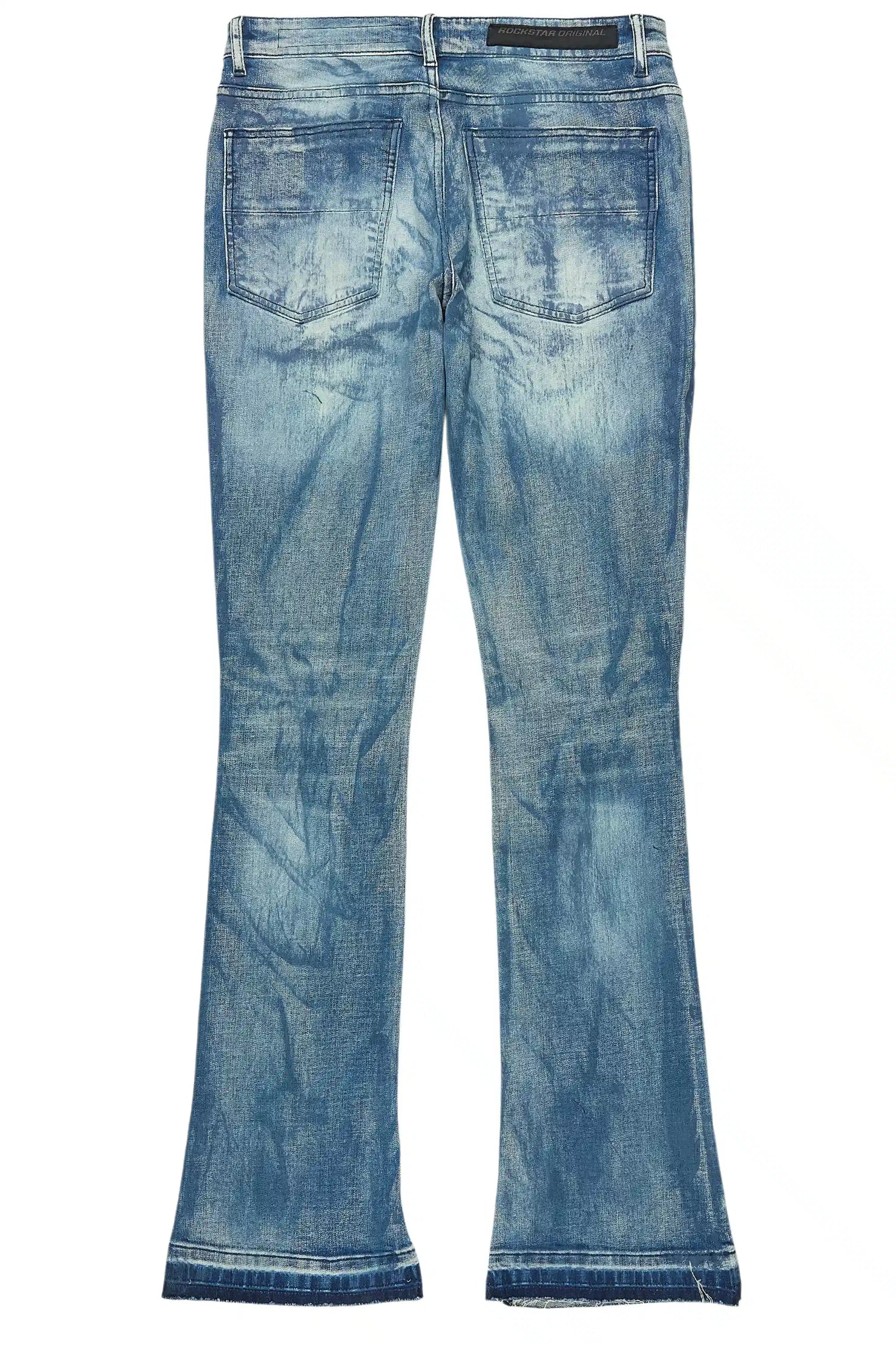 Inkspill Blue Oil Wash Stacked Flare Jean