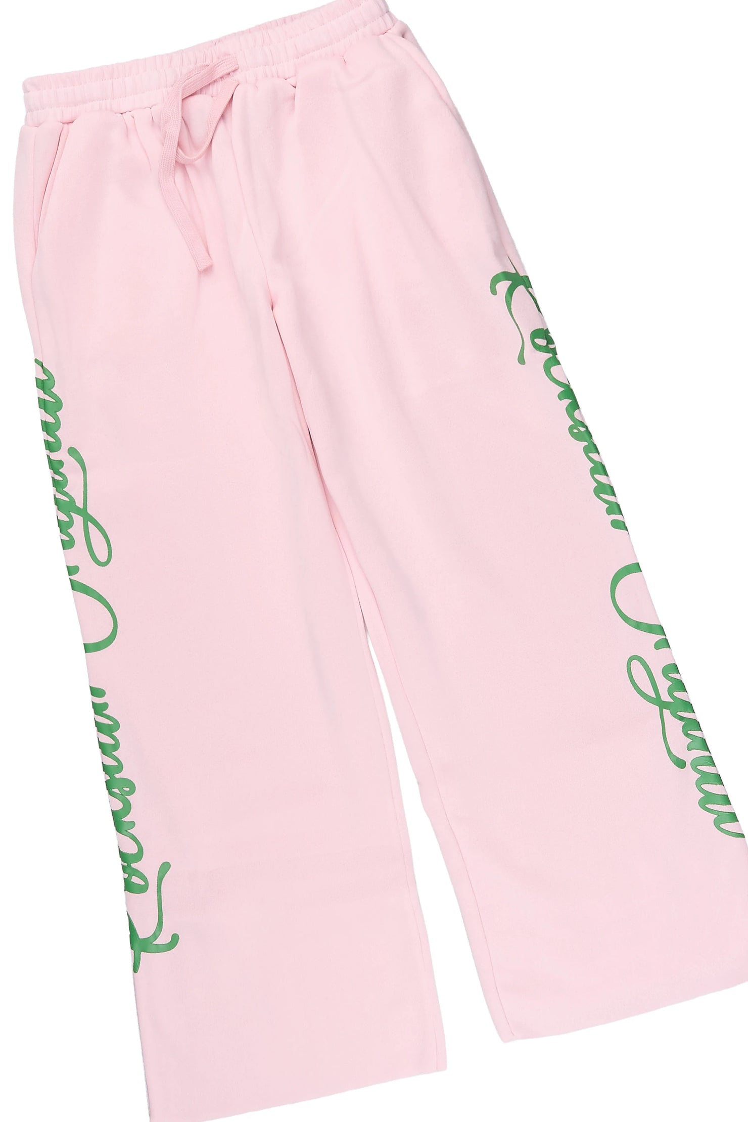 Girls Hanifa Light Pink/Green Zip Up Hoodie Relaxed Pant Track Set